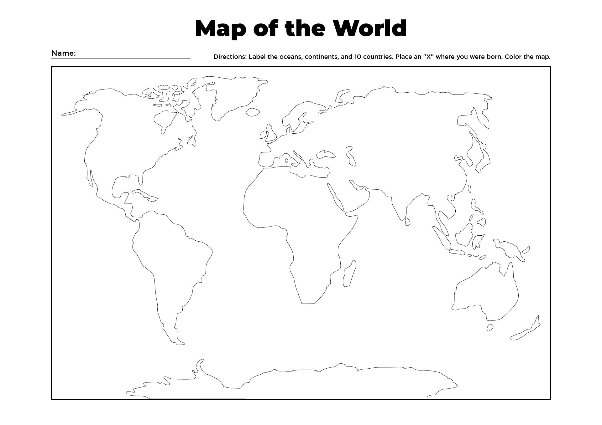 5 Best World Map Printable Worksheet Printablee Com