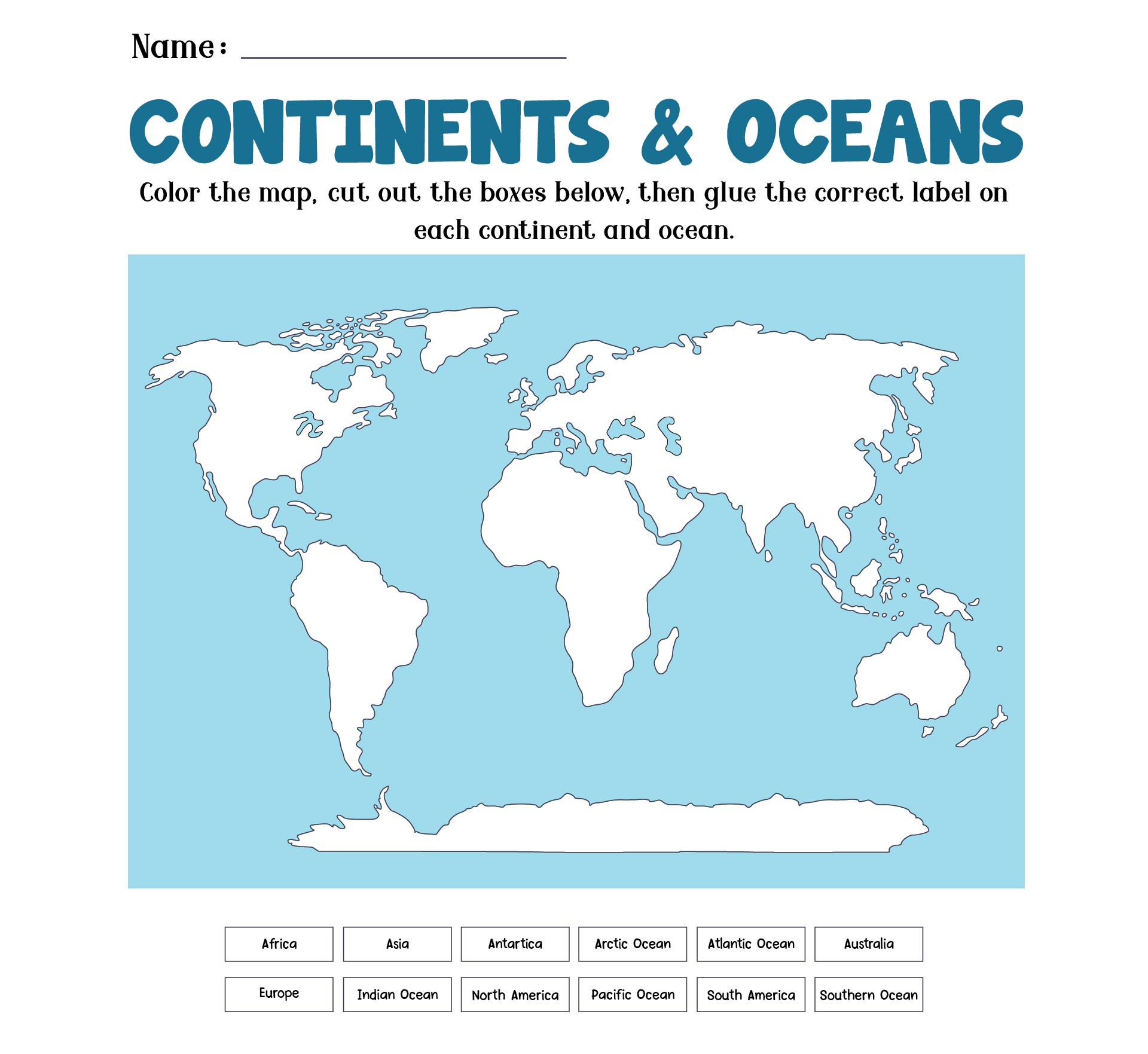 World Map Printable Worksheet