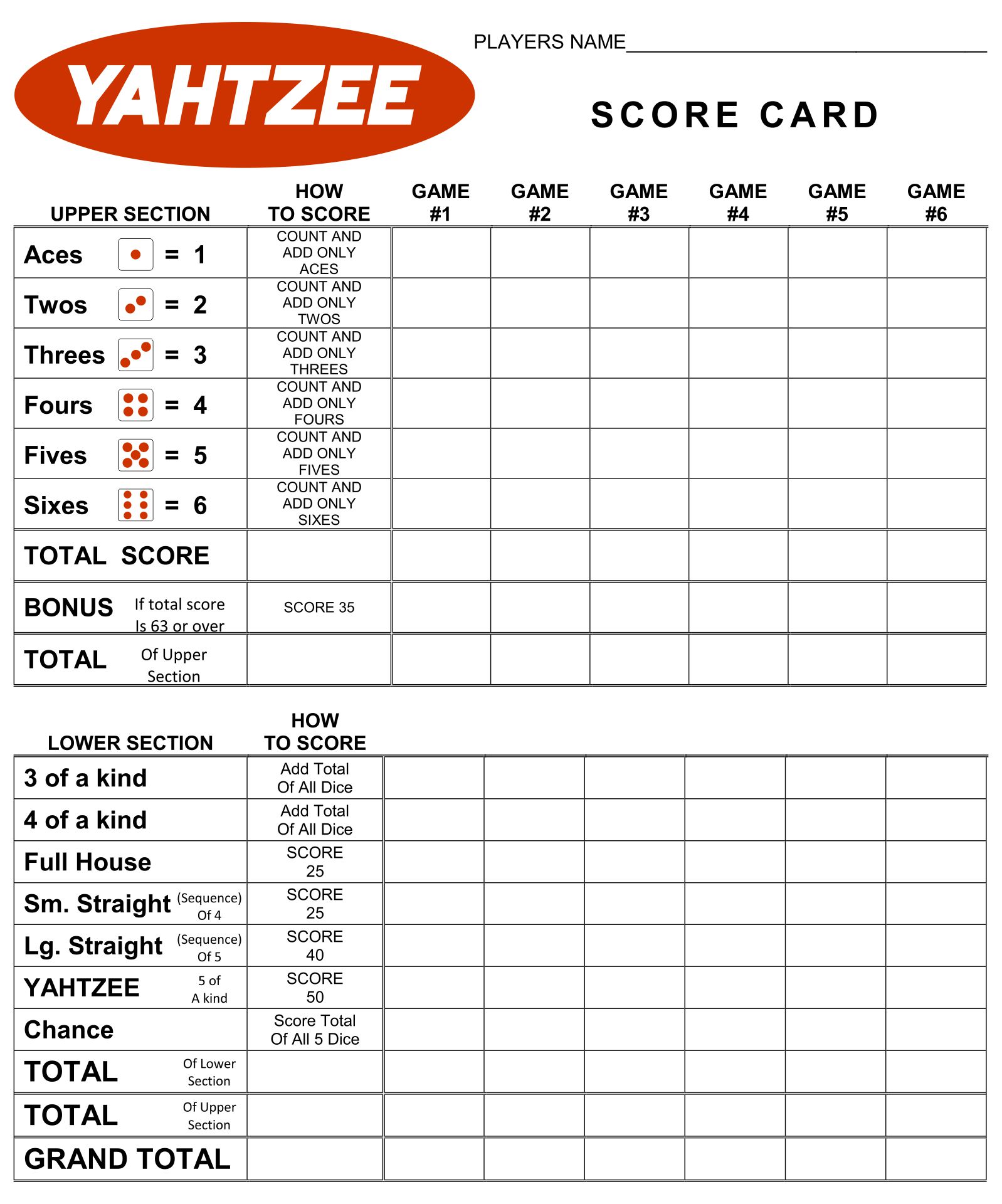 Free Printable Yahtzee Score Card 28 Printable Yahtzee Score Sheets