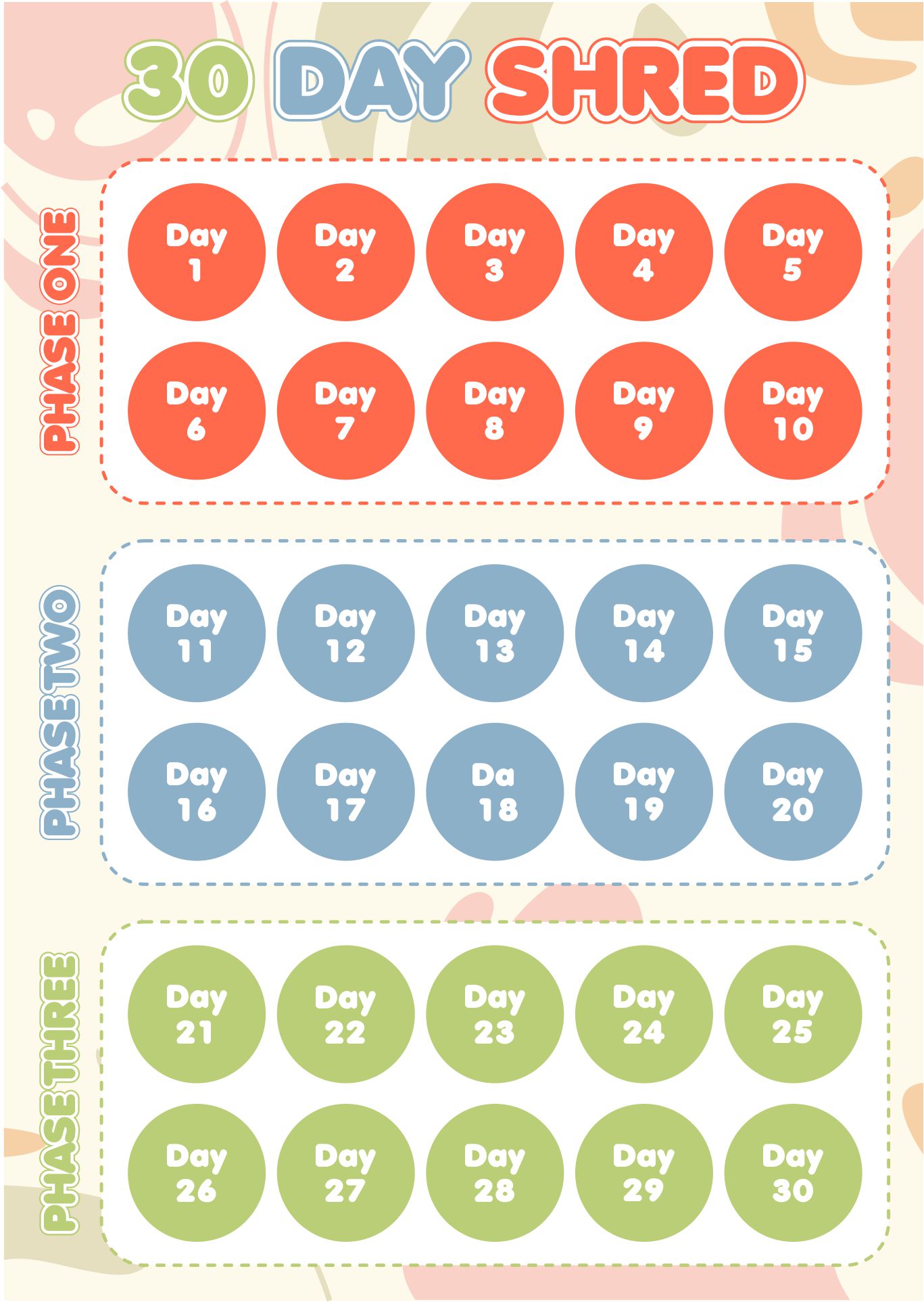 30 Day Shred Printable Calendar Pdf