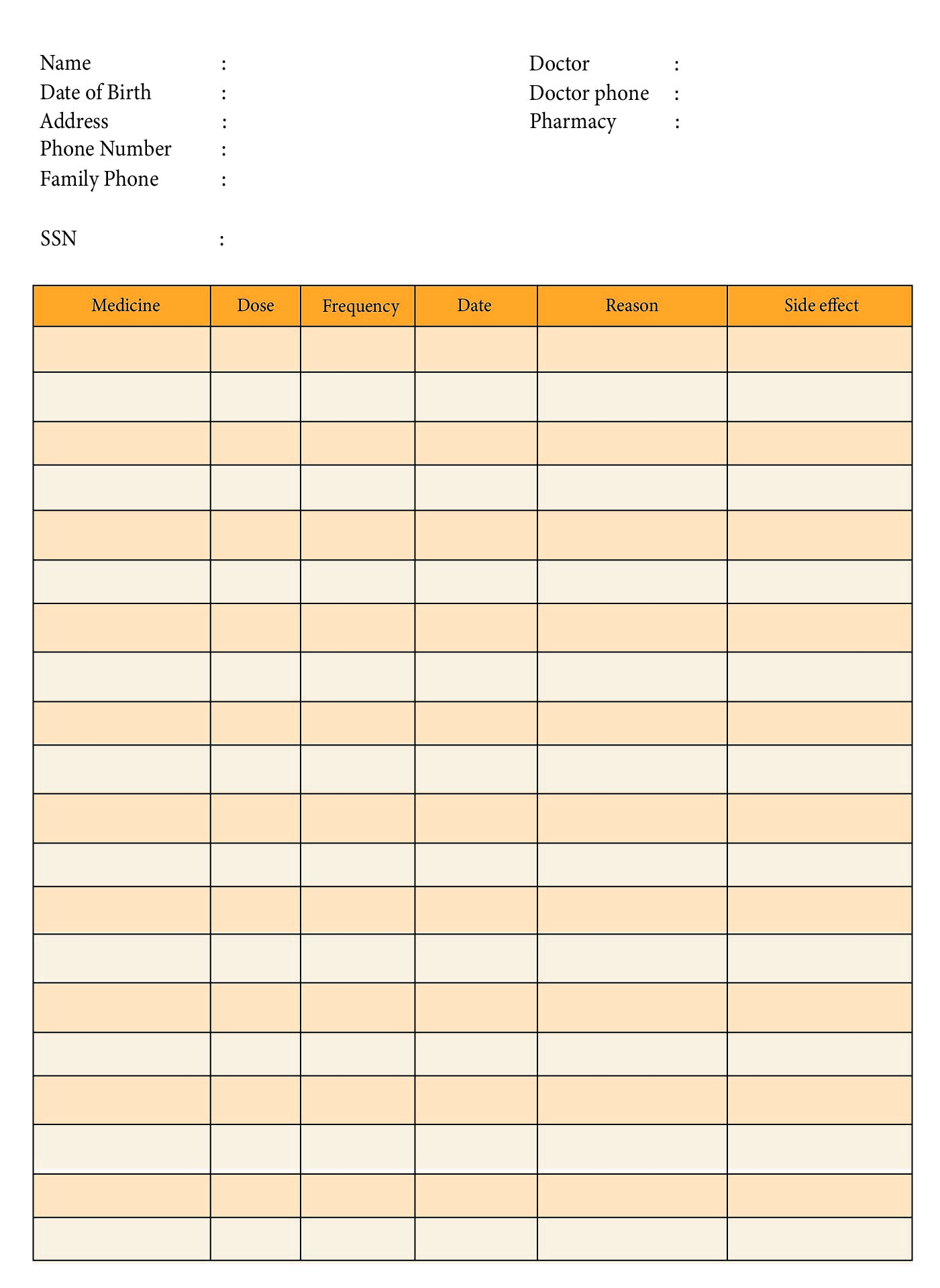 Medication Charts Template from www.printablee.com