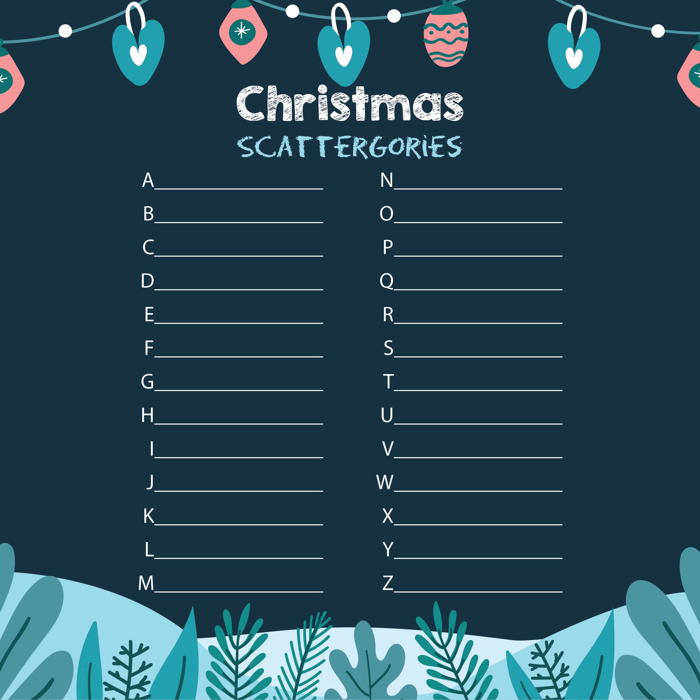 Christmas Scattergories Lists Printable