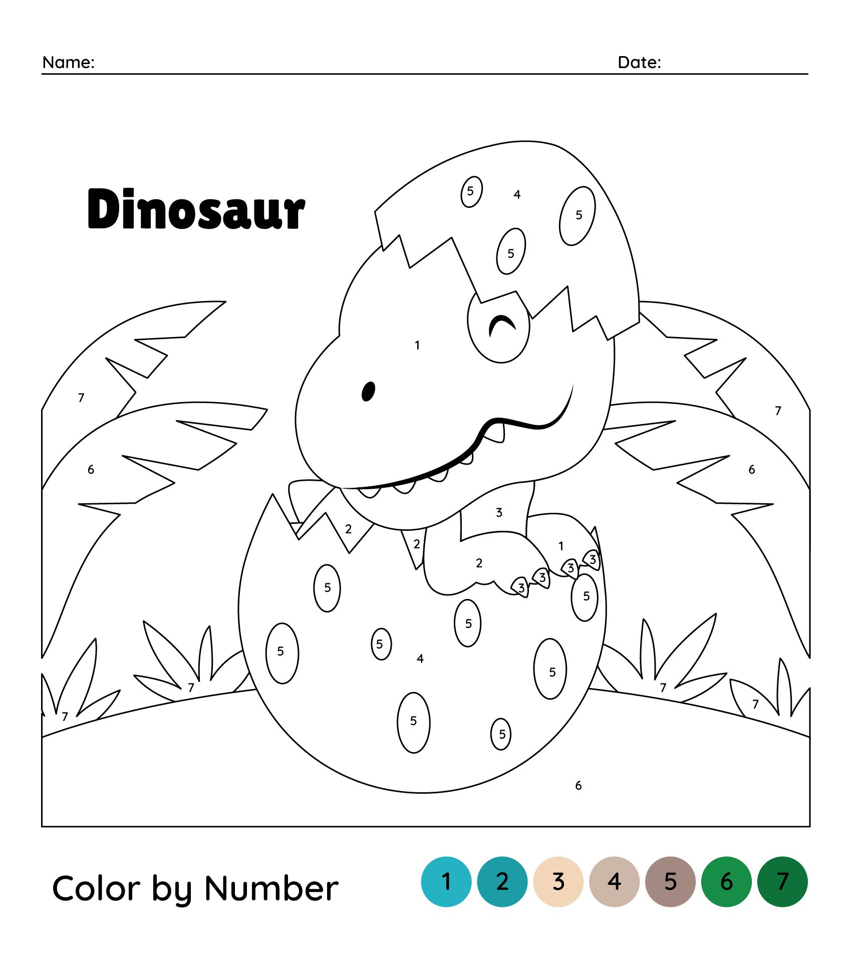 Dinosaur Color by Number Coloring Page