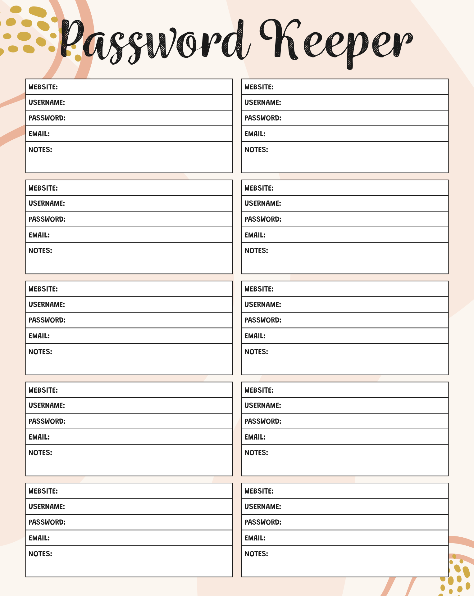 Password Book Printable