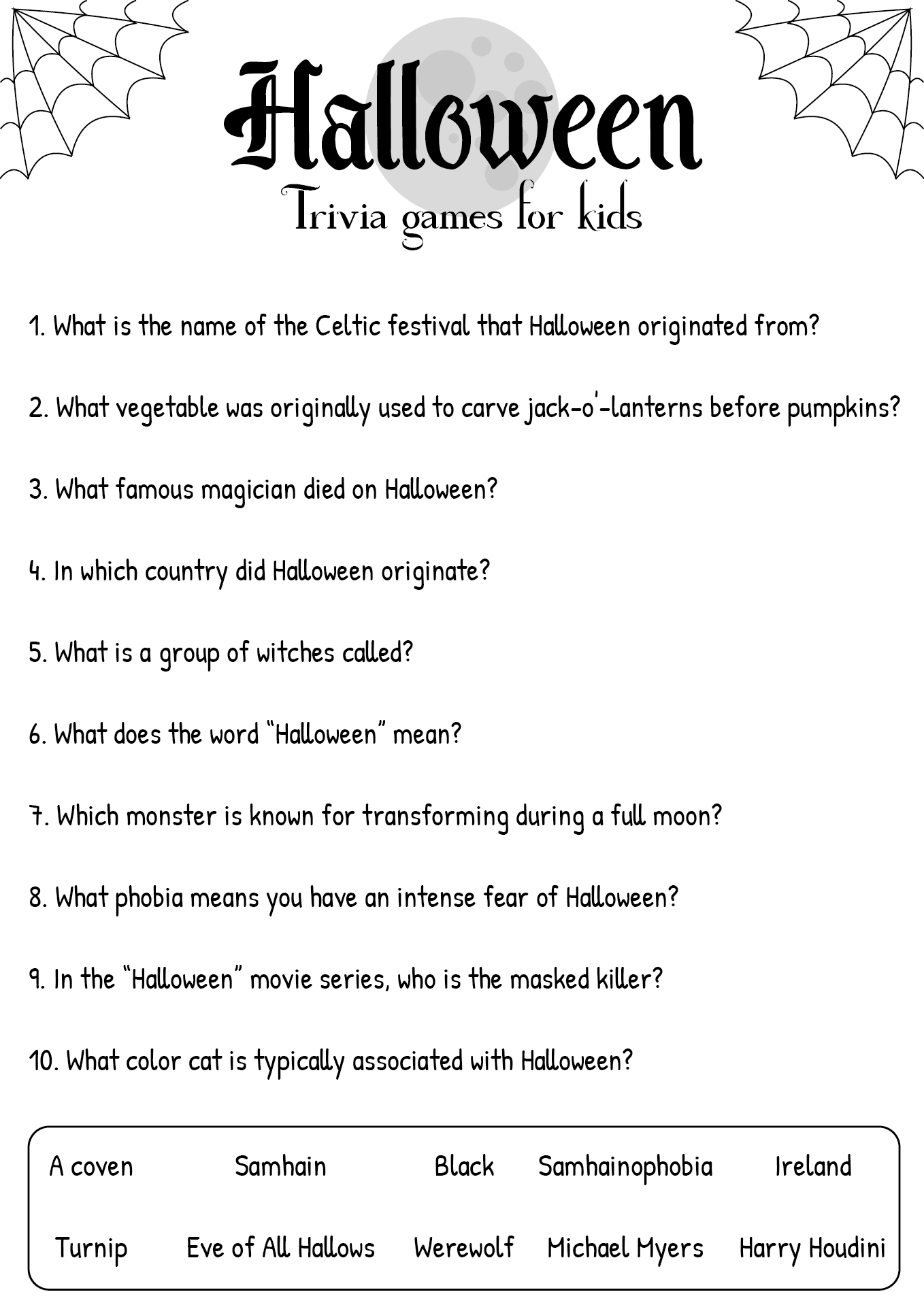 Free Printable Halloween Trivia Printable World Holiday
