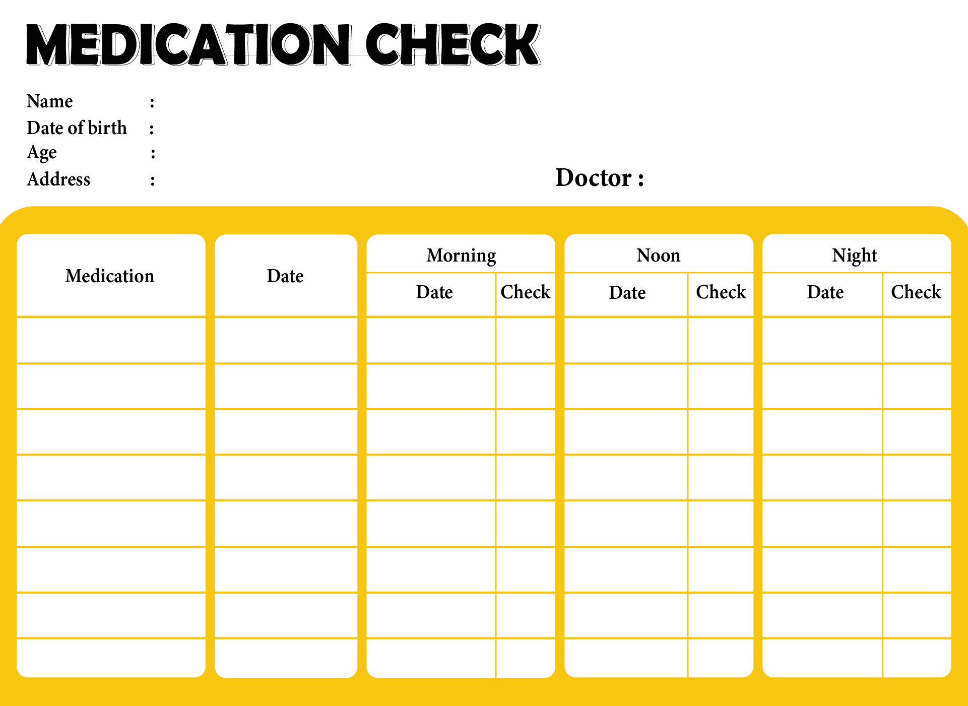 Printable Medication Schedule Pill Chart