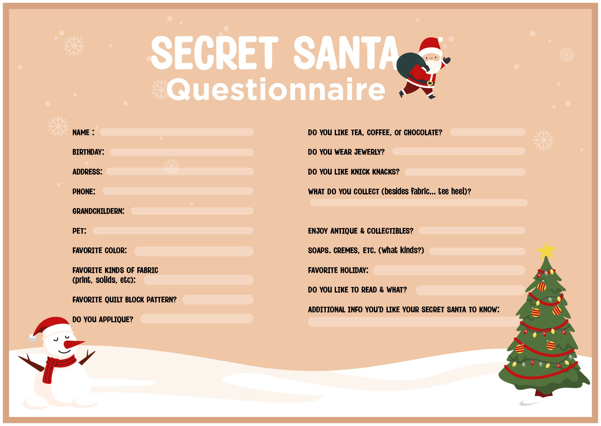 Printable Secret Santa Questionnaire Template