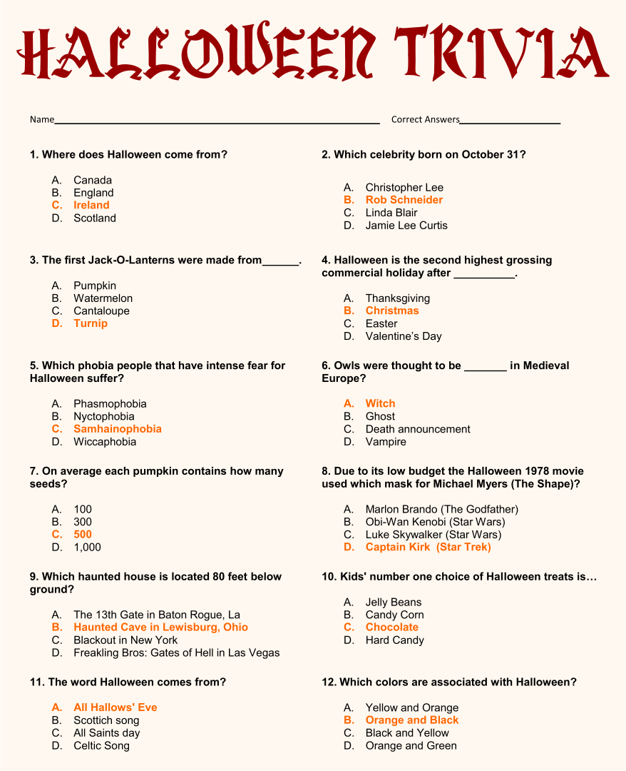 Printable Trivia Questions and Answers