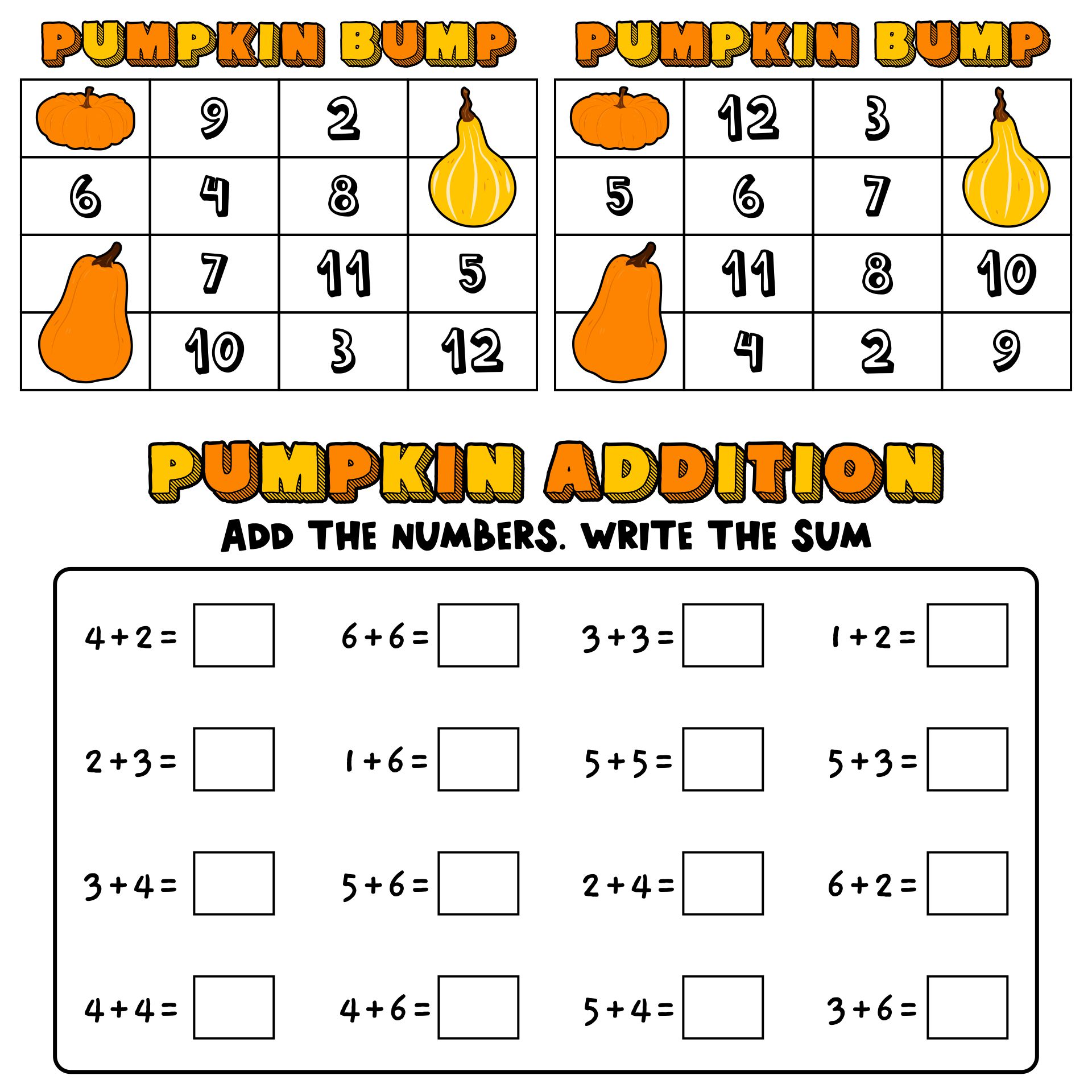 Pumpkin Math Bump Game Printables