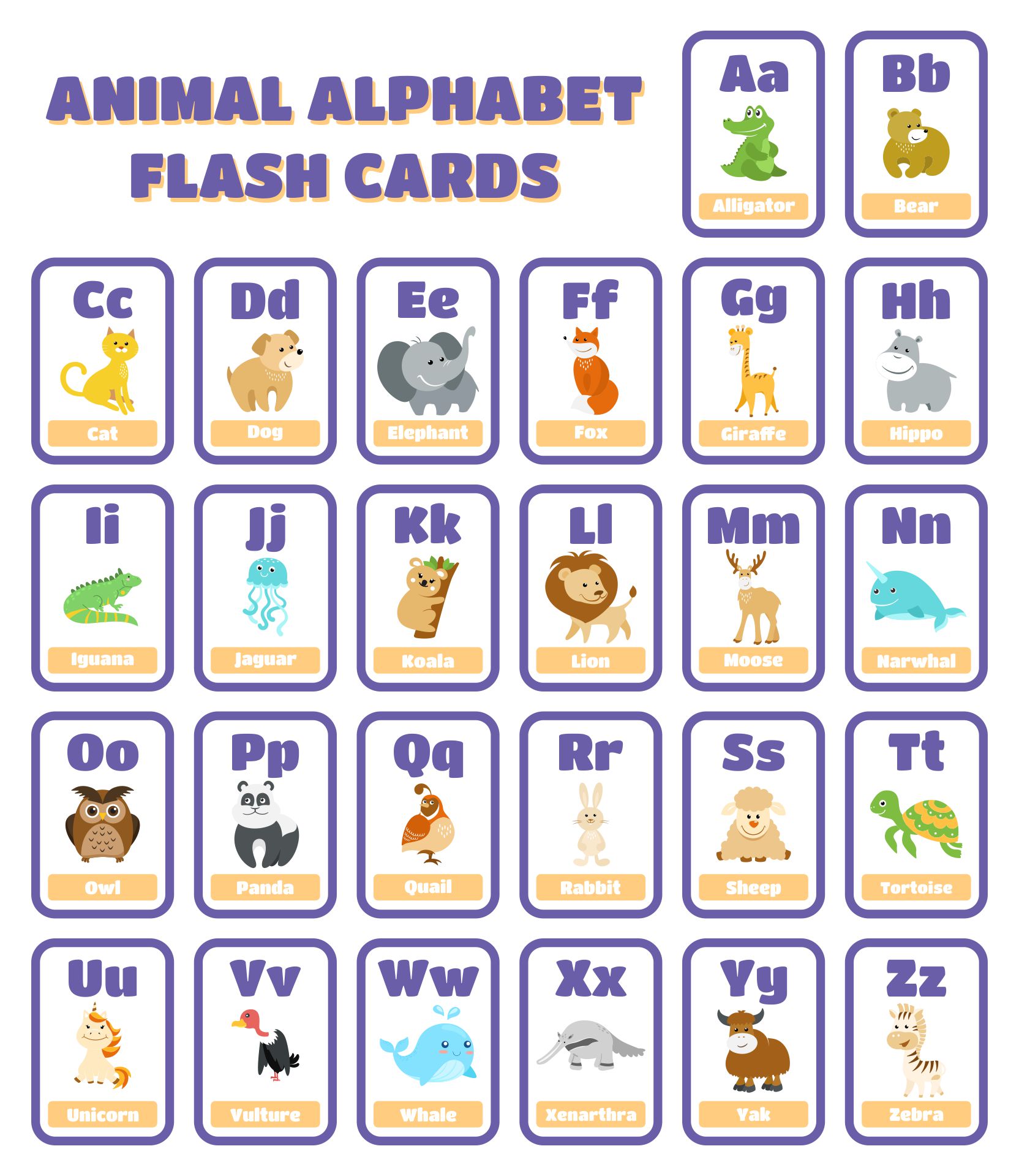 Free Printable Animal Alphabet Flash Cards Printable Word Searches