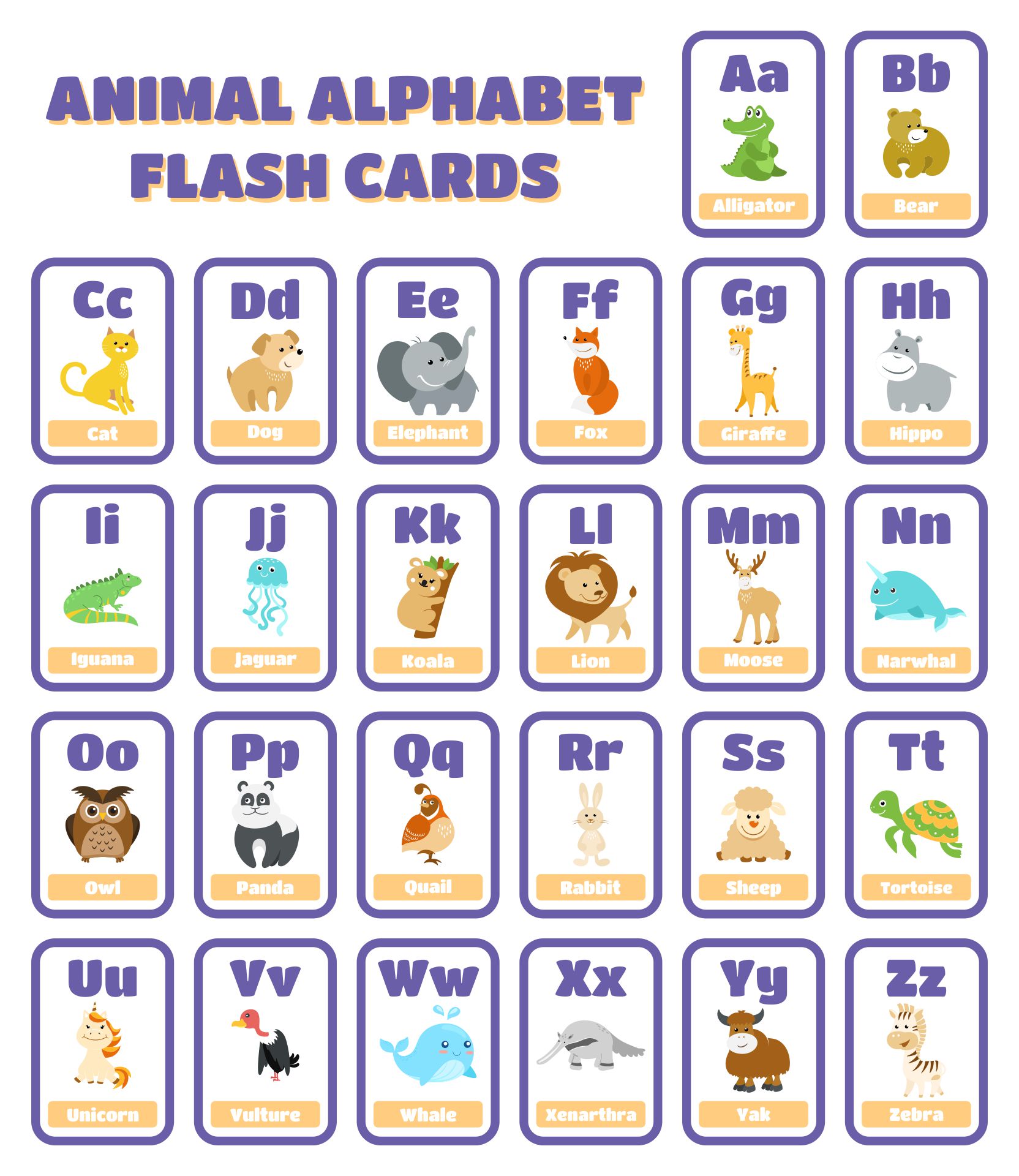 Free Printable Animal Alphabet Flash Cards Printable Word Searches