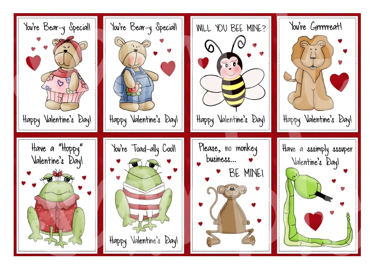 Animals Valentine's Day Cards Printable.