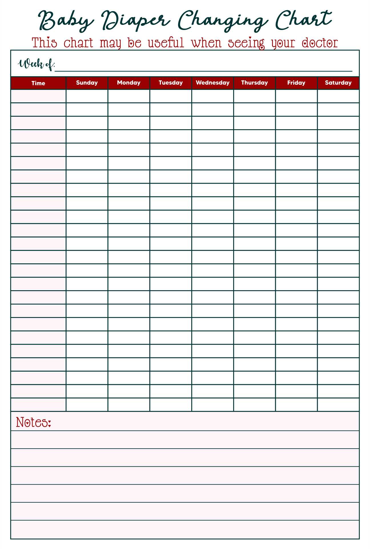 Free Printable Diaper Changing Log Printable Templates