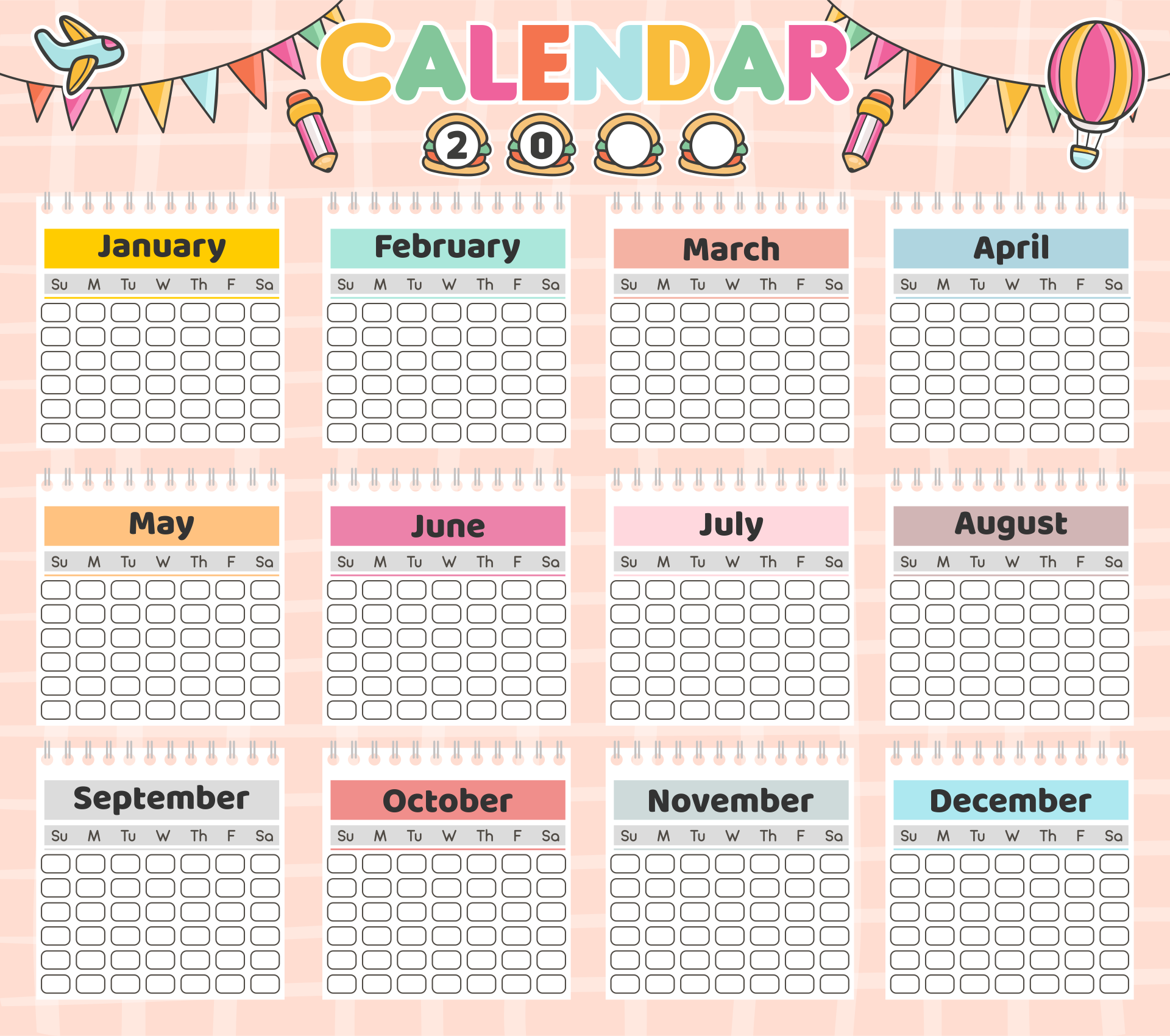 Cute Printable 2015 Monthly Calendars