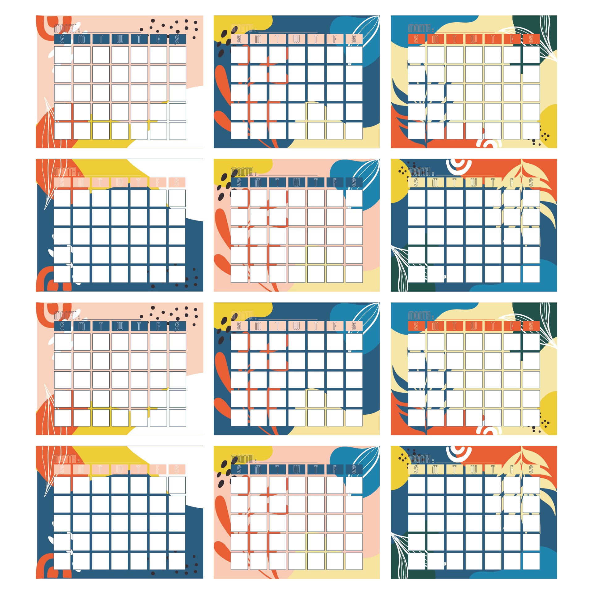 Kindergarten Monthly Calendar Printable