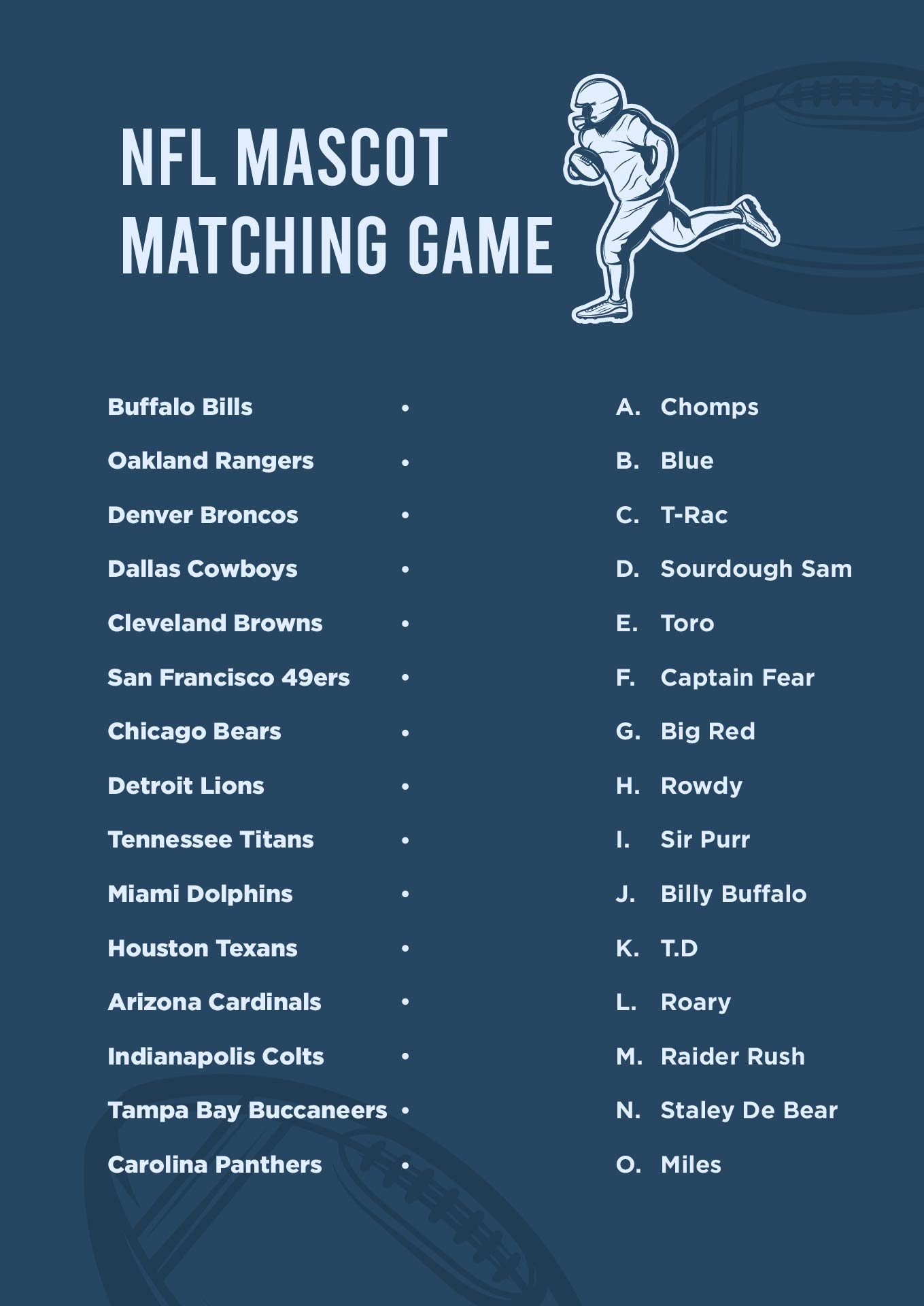 Printable Football Trivia Game