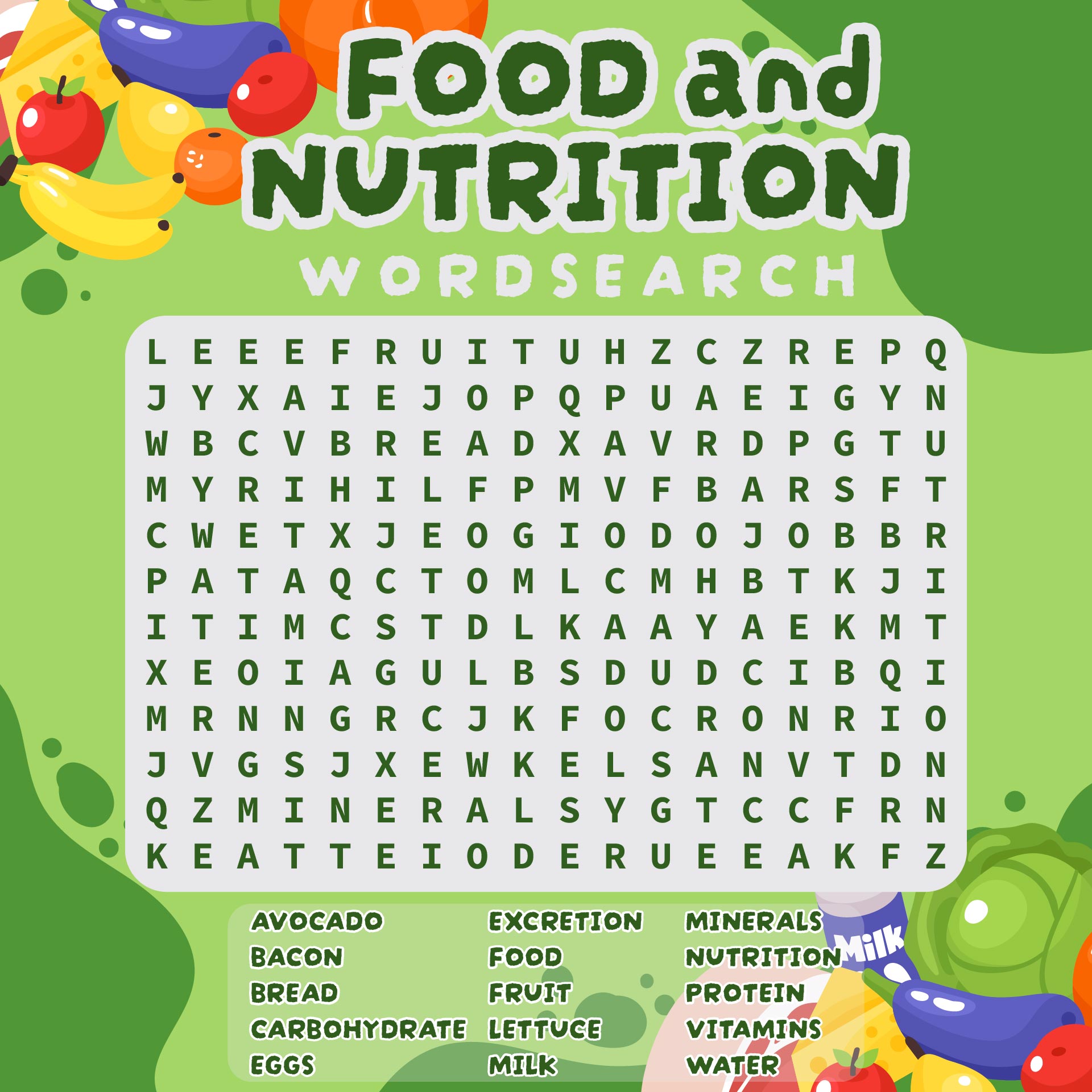 Printable Word Searches Food