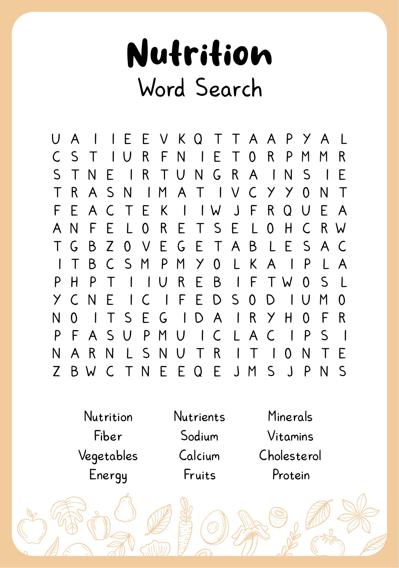 Nutrition Word Search Puzzles
