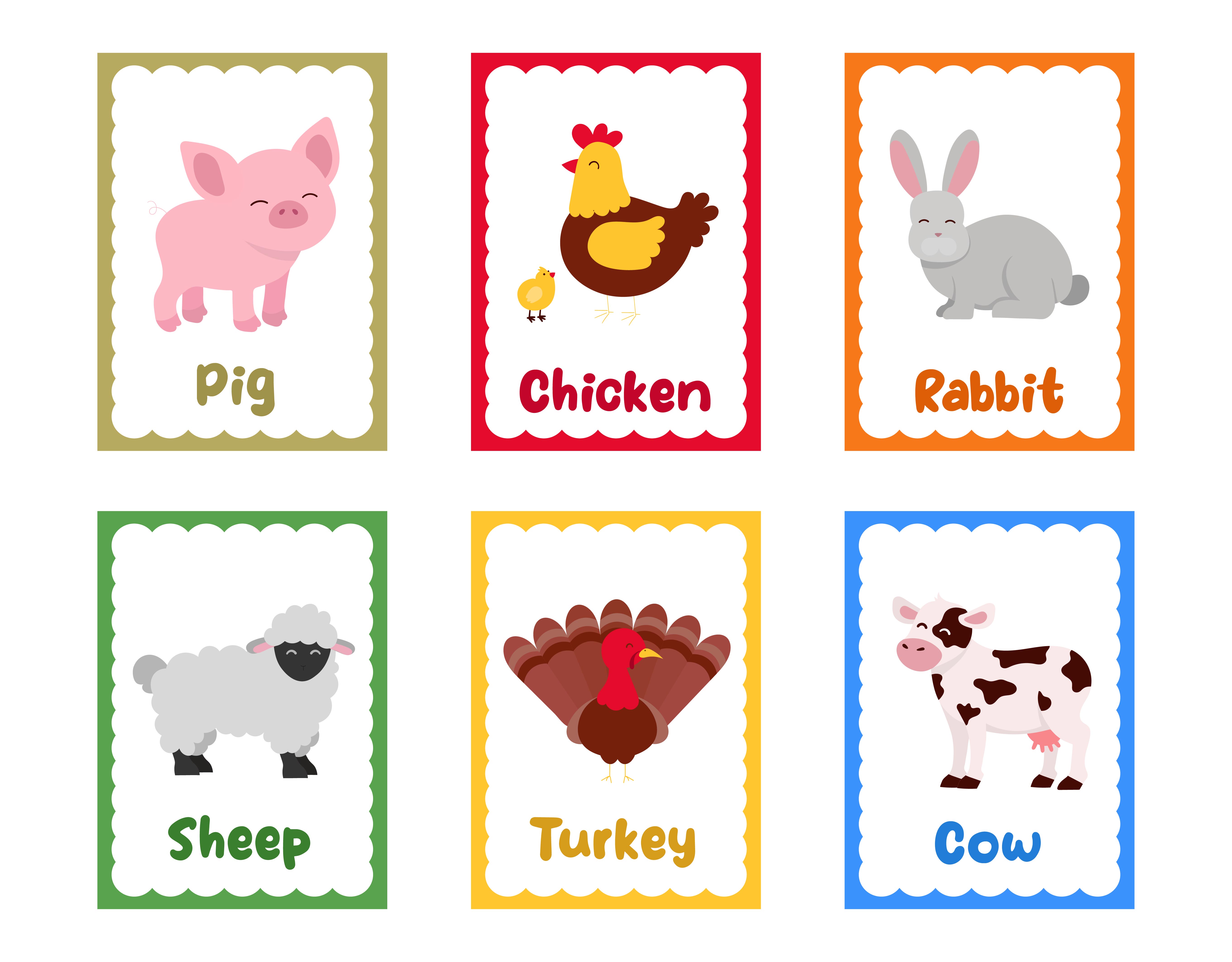 Preschool Farm Animal Flash Cards