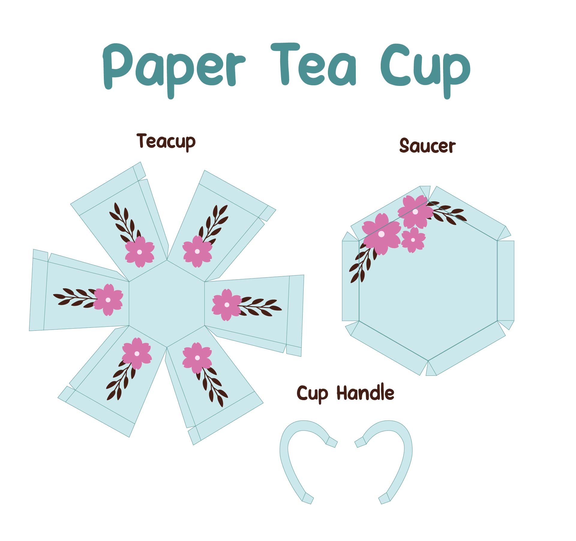 Printable 3D Paper Tea Cup Template