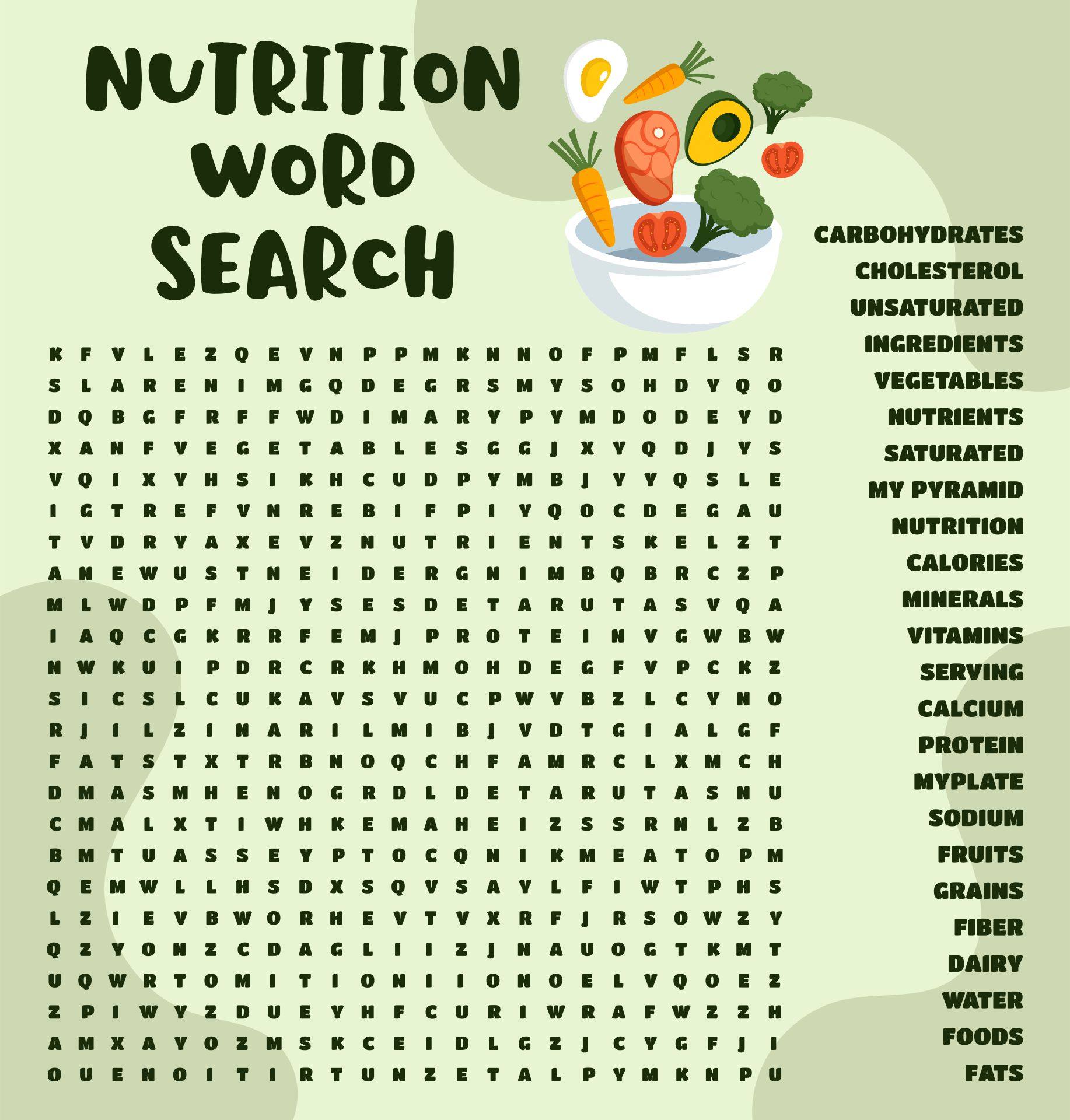 Printable Nutrition Word Search Puzzles