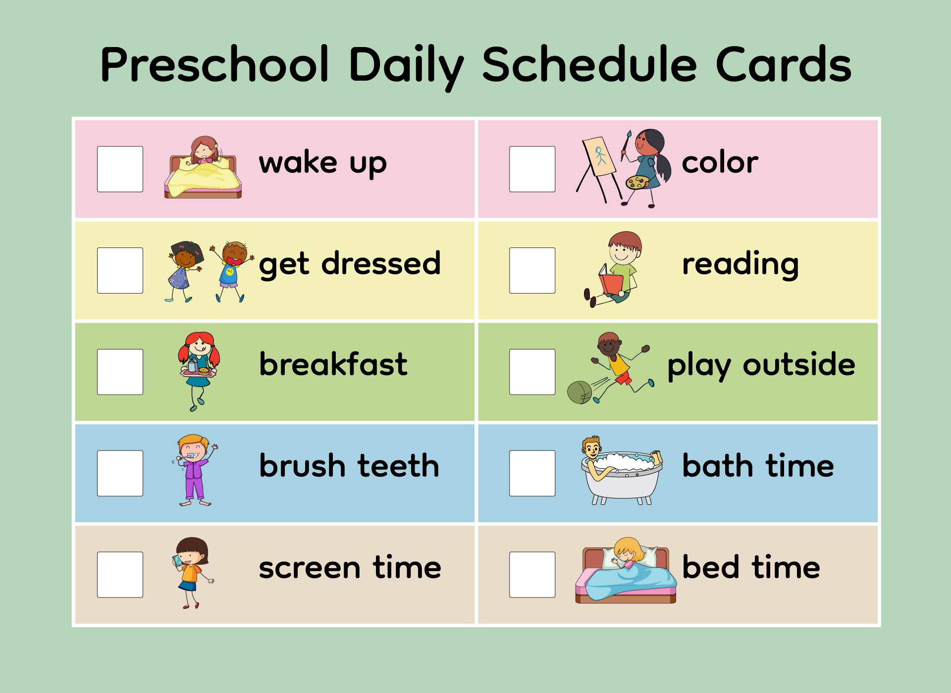 Printable Preschool Daily Schedule Cards