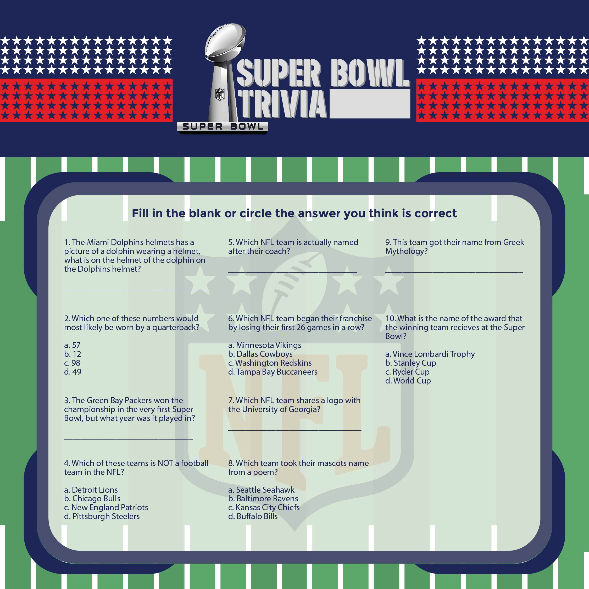NFL Trivia Questions And Answers - 10 Free PDF Printables | Printablee