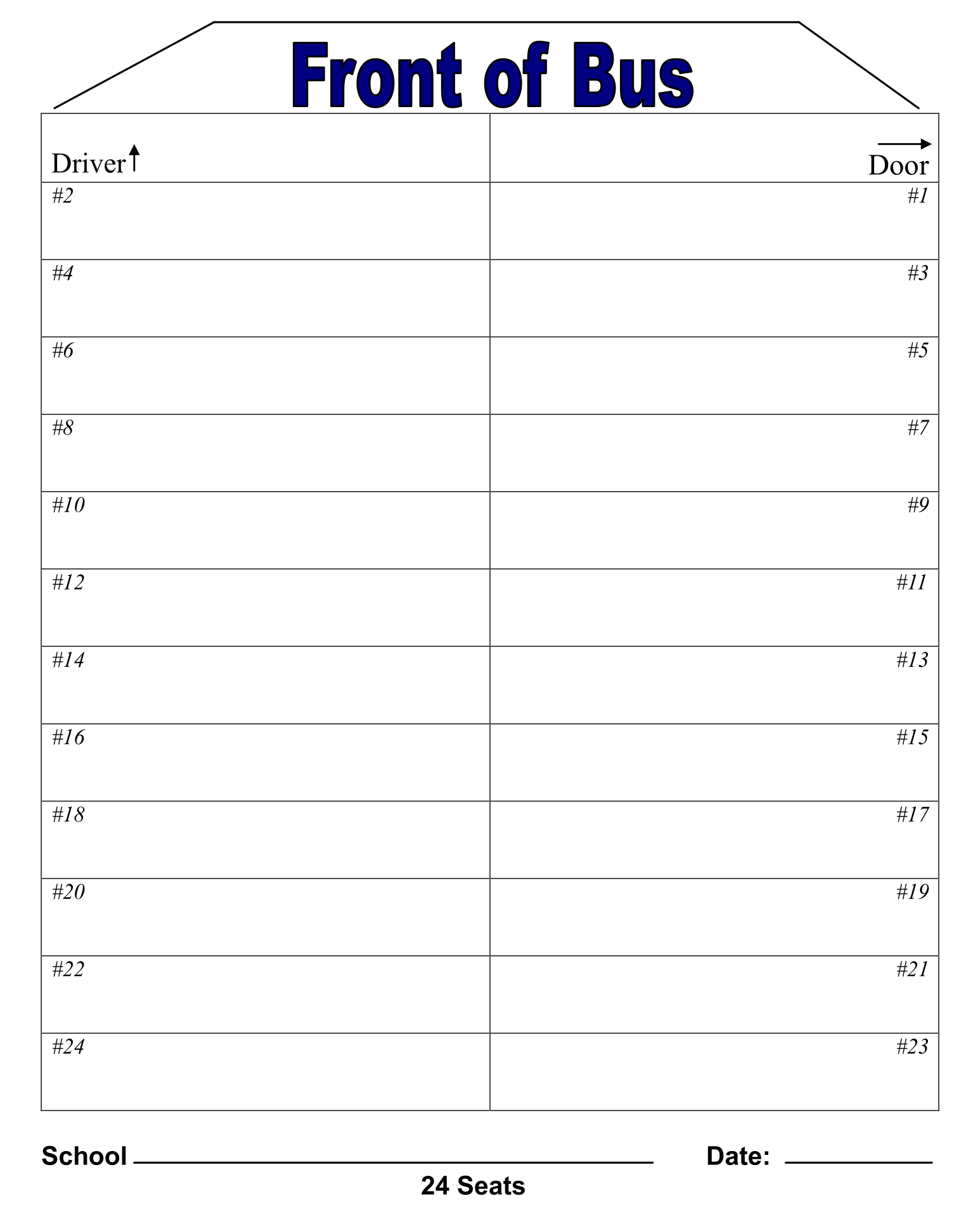 Printable Seating Chart For School Bus