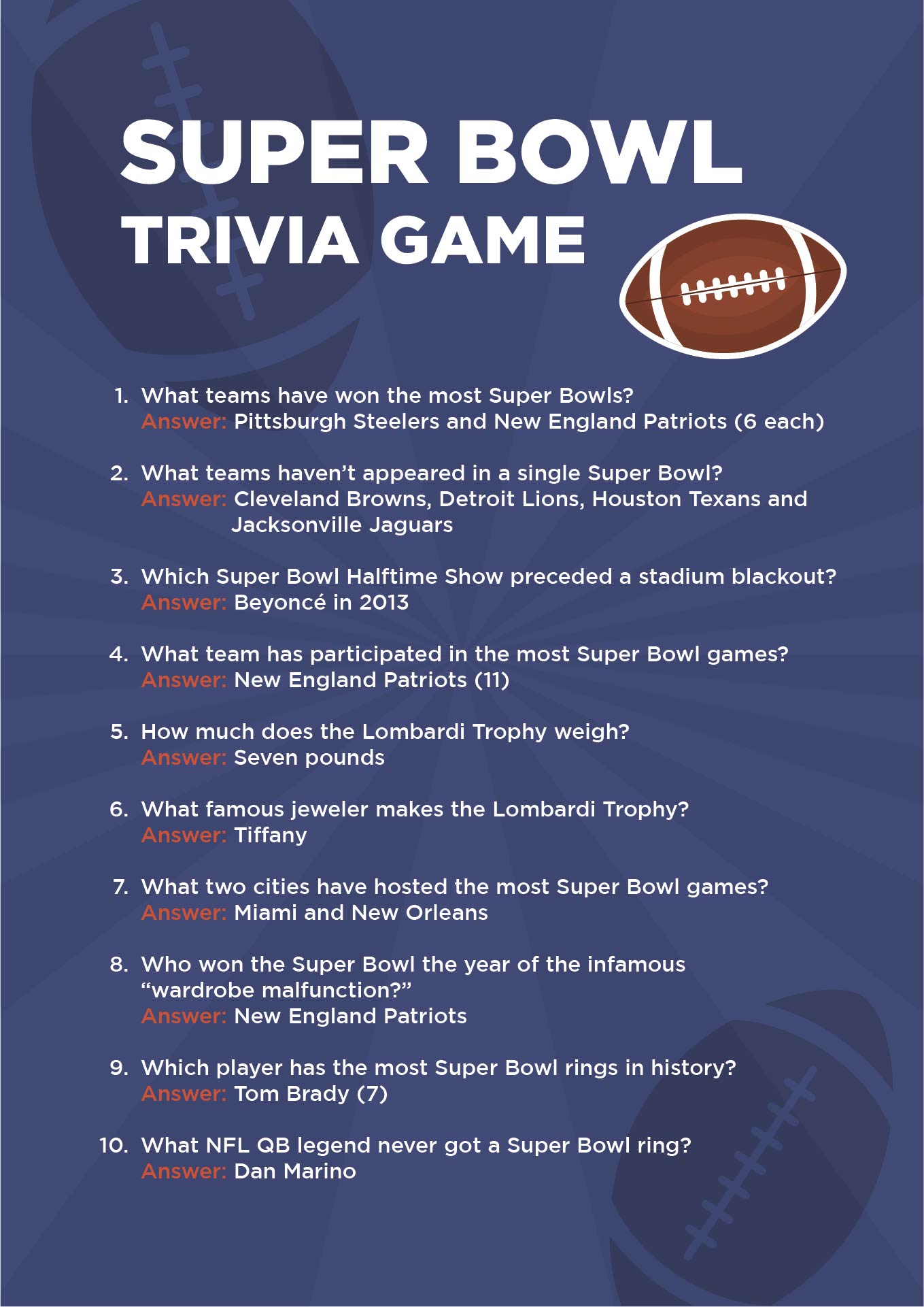 Super Bowl Trivia Questions and Answers