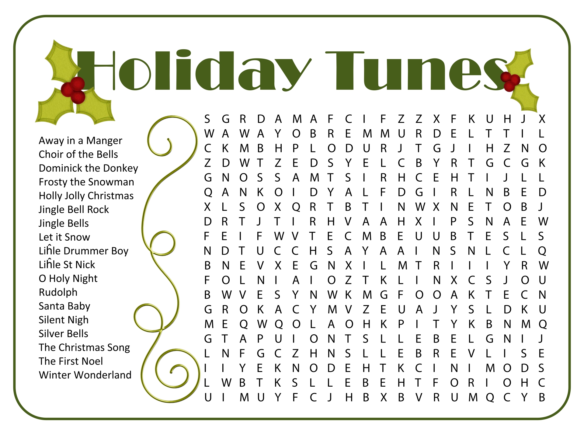 Holiday Word Search Printable