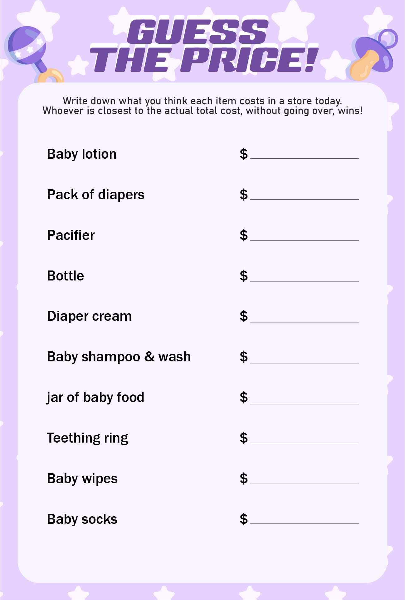 Free Printable Poopy Diaper Baby Shower Game Retail Prices 