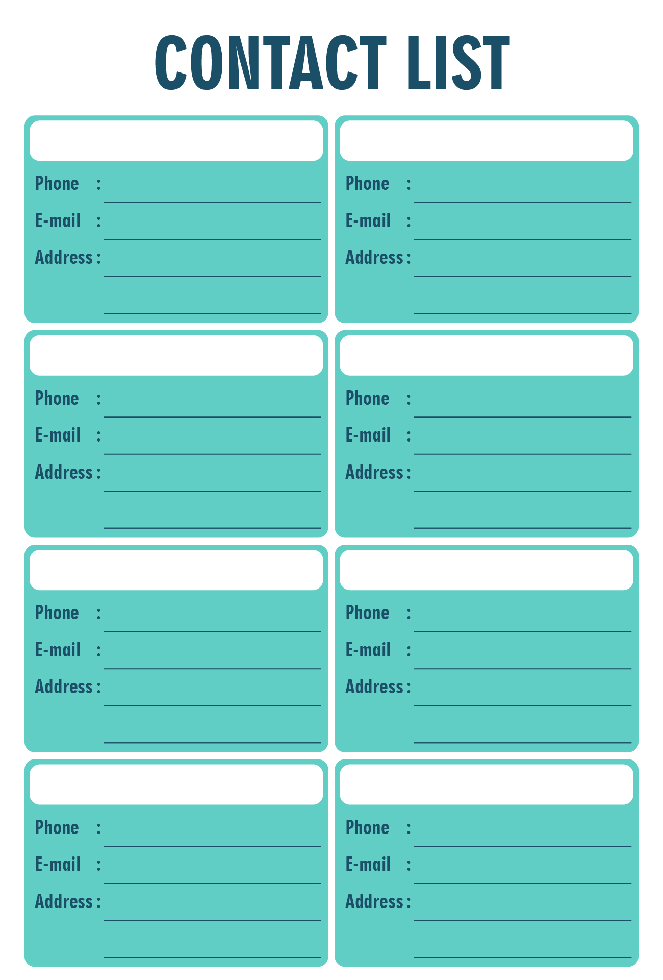 Printable Phone Contact List Template Printable Templates