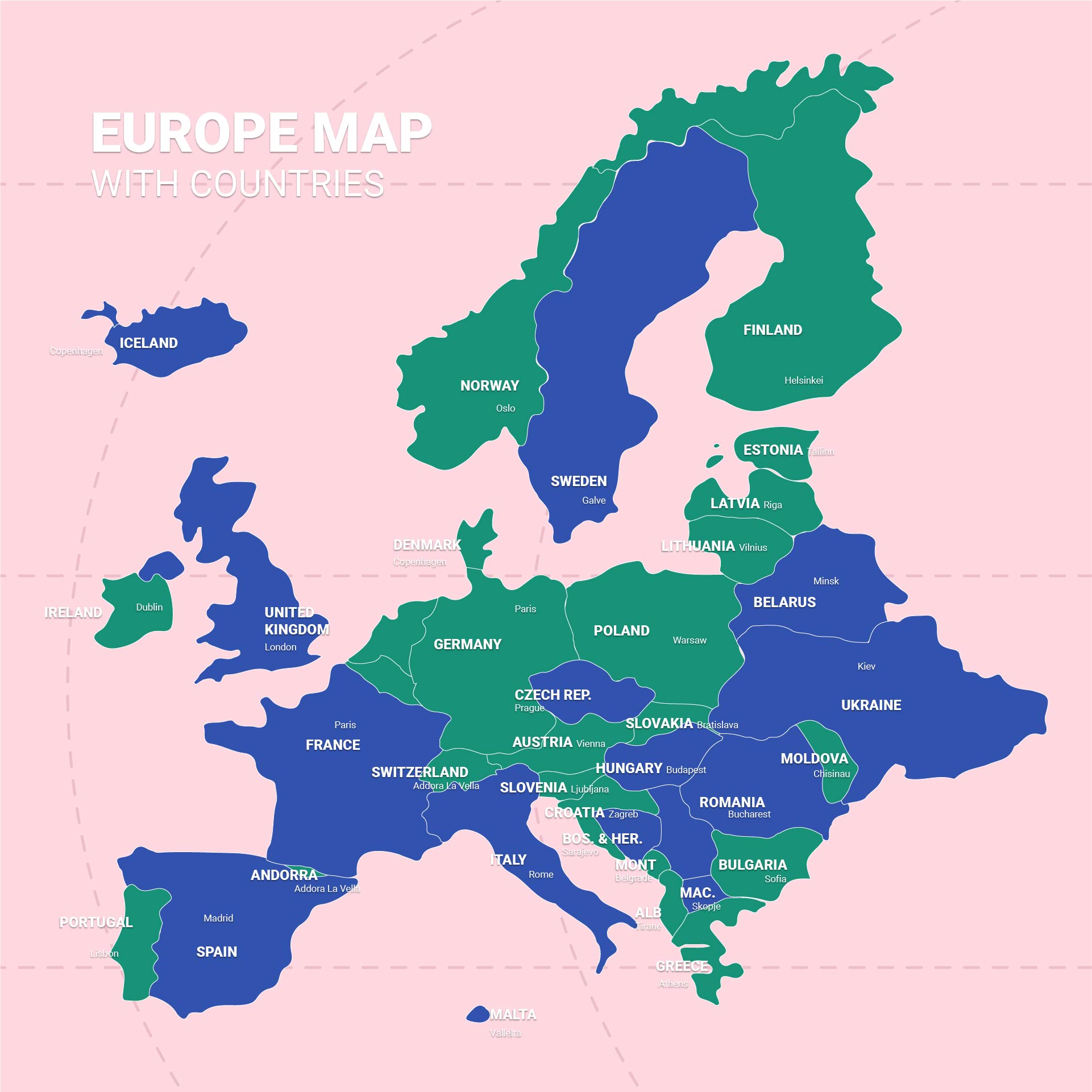 Printable Map of Europe with Cities