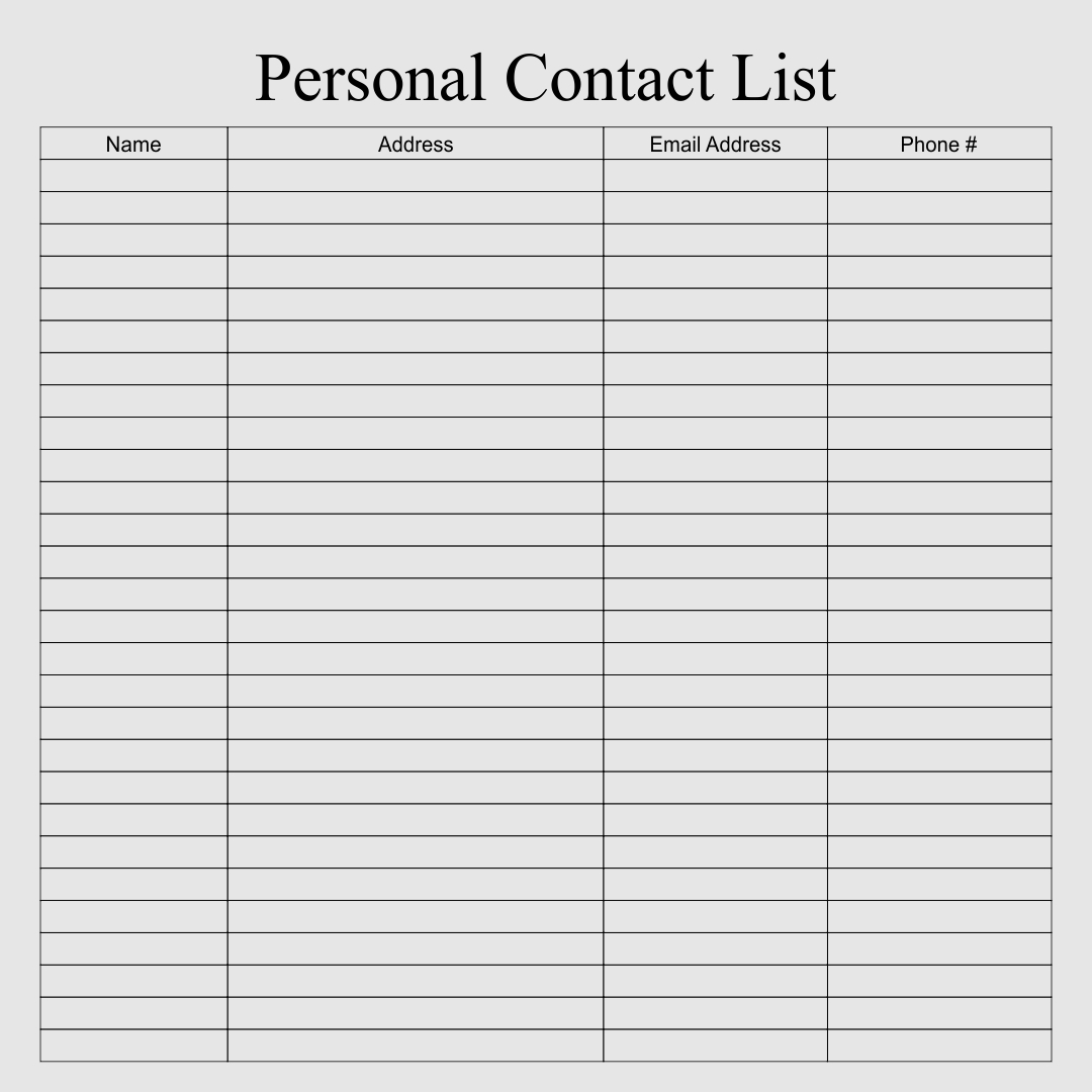 Phone Contact List Template