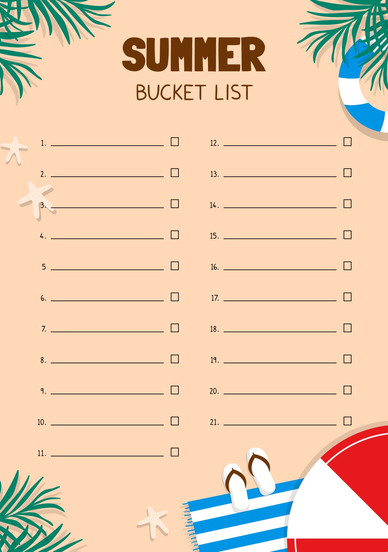Printable Blank Summer Bucket List