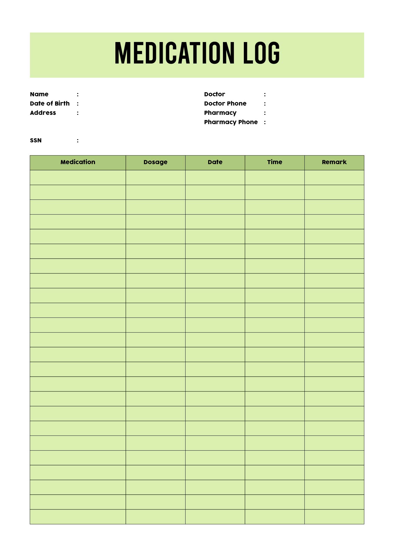 Printable Daily Medication Log Sheet