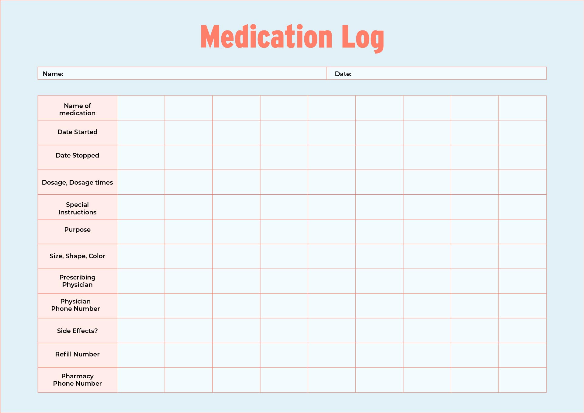 Printable Daily Medication Log Sheet