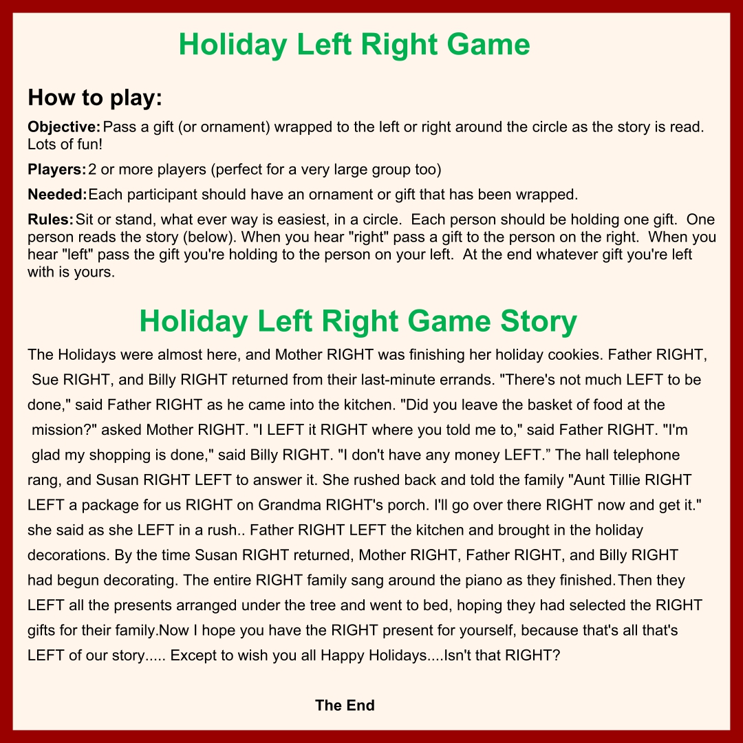 Free Funny Left Right Game Story Any Occasion BEST GAMES WALKTHROUGH