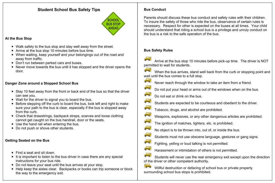 Printable School Bus Rules