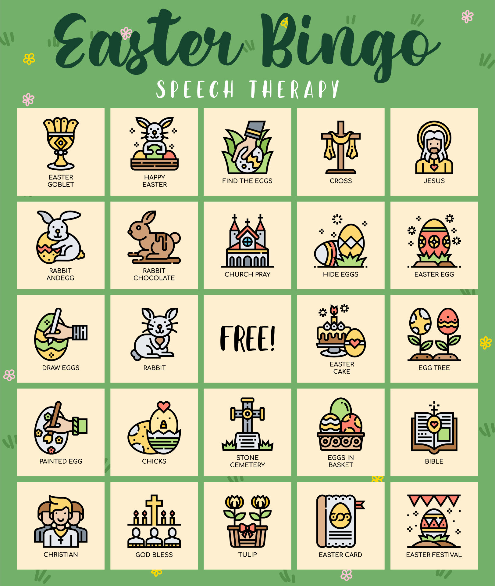 Speech Therapy Printable Easter Bingo