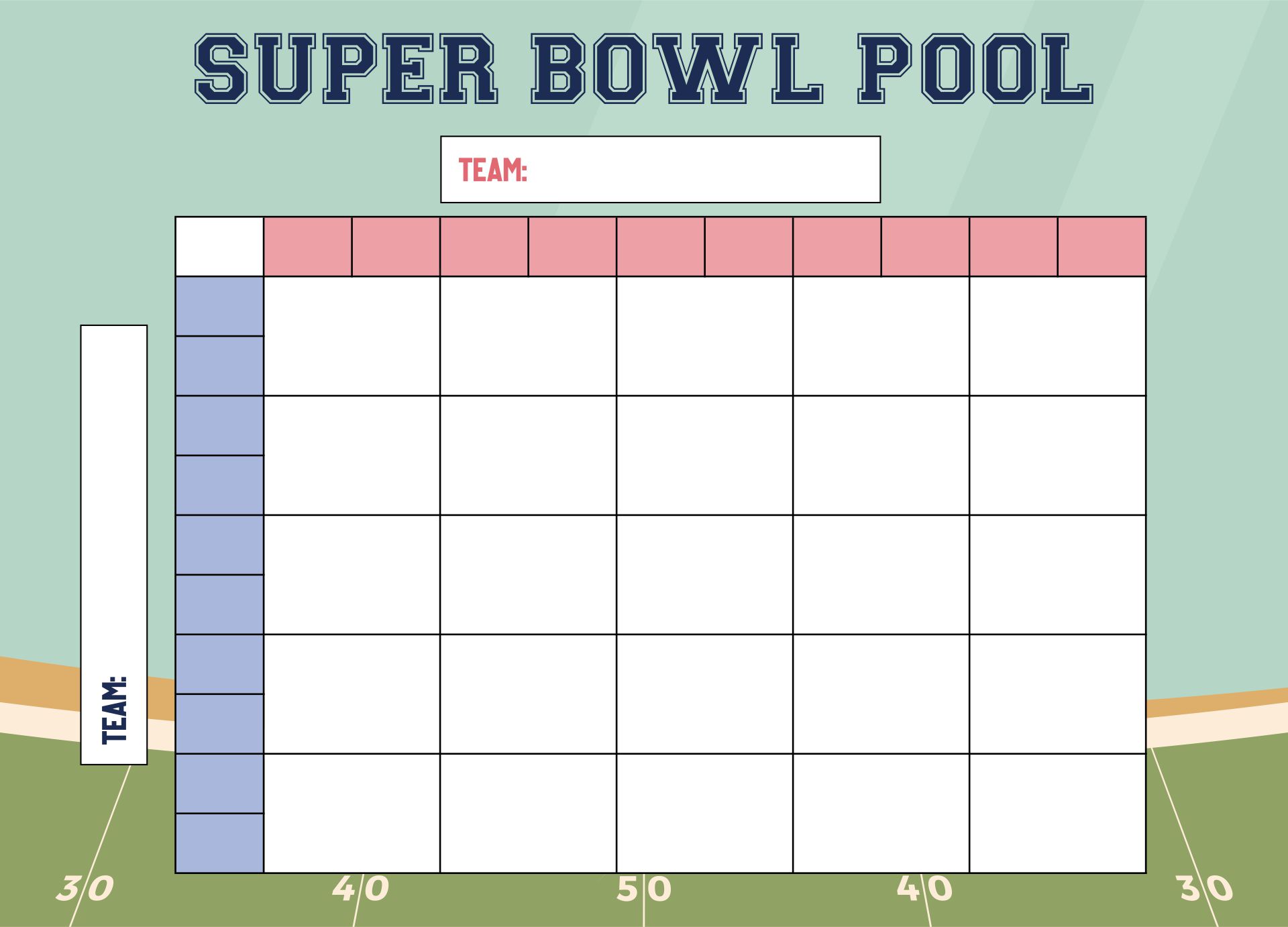 Printable 50 Square Football Pool Grid