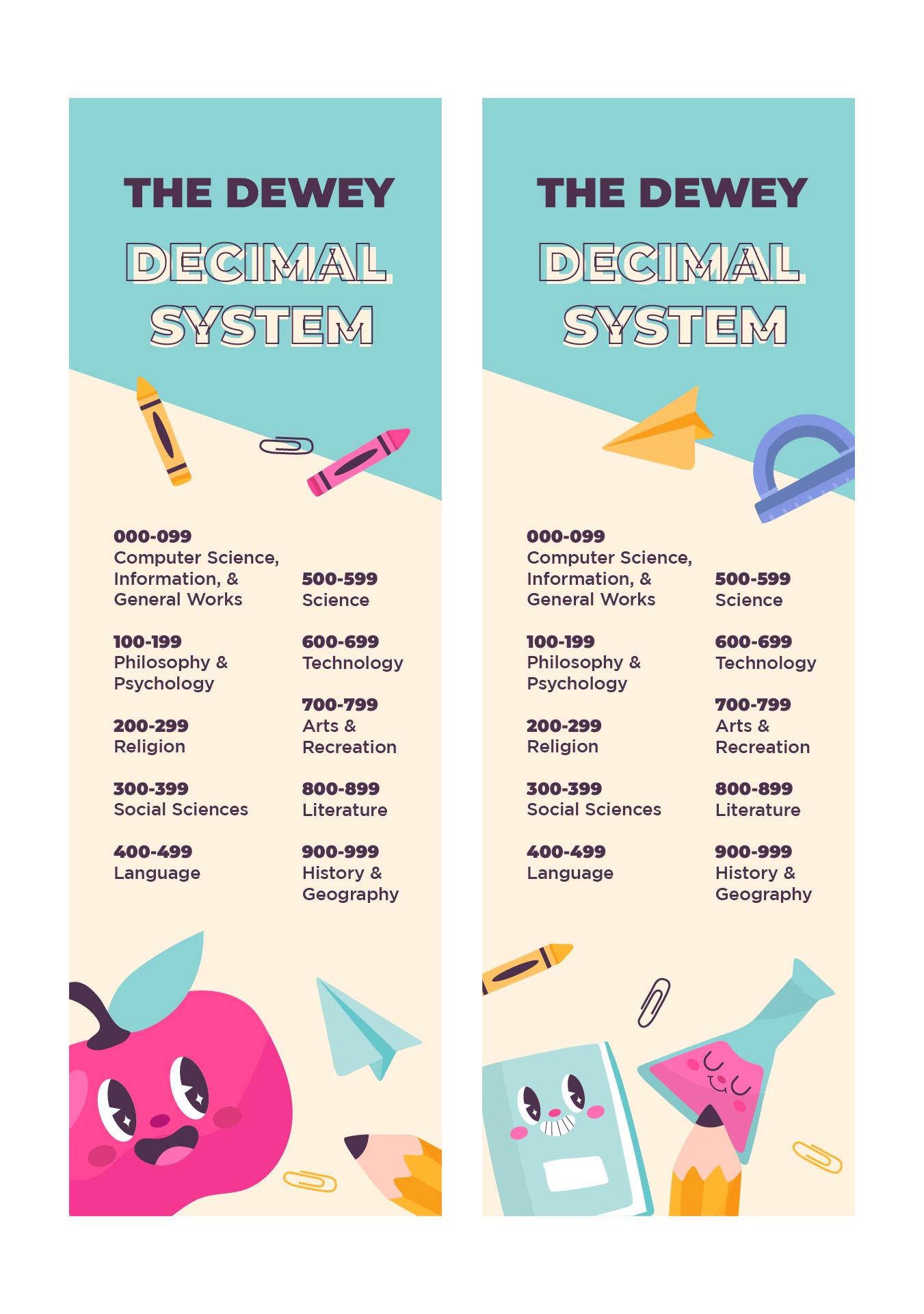 Dewey Decimal System Bookmarks