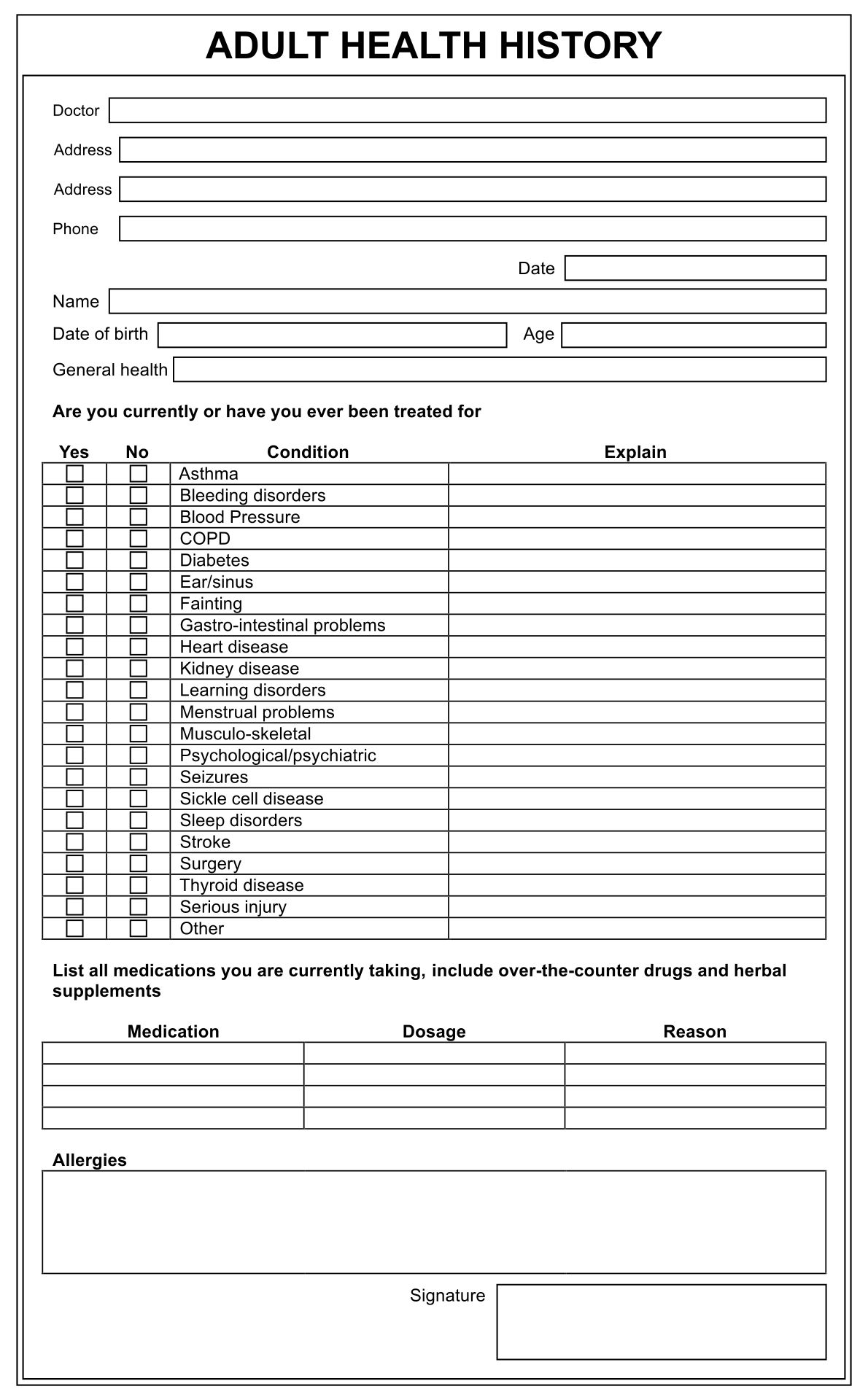 Doctor Office Forms Printable