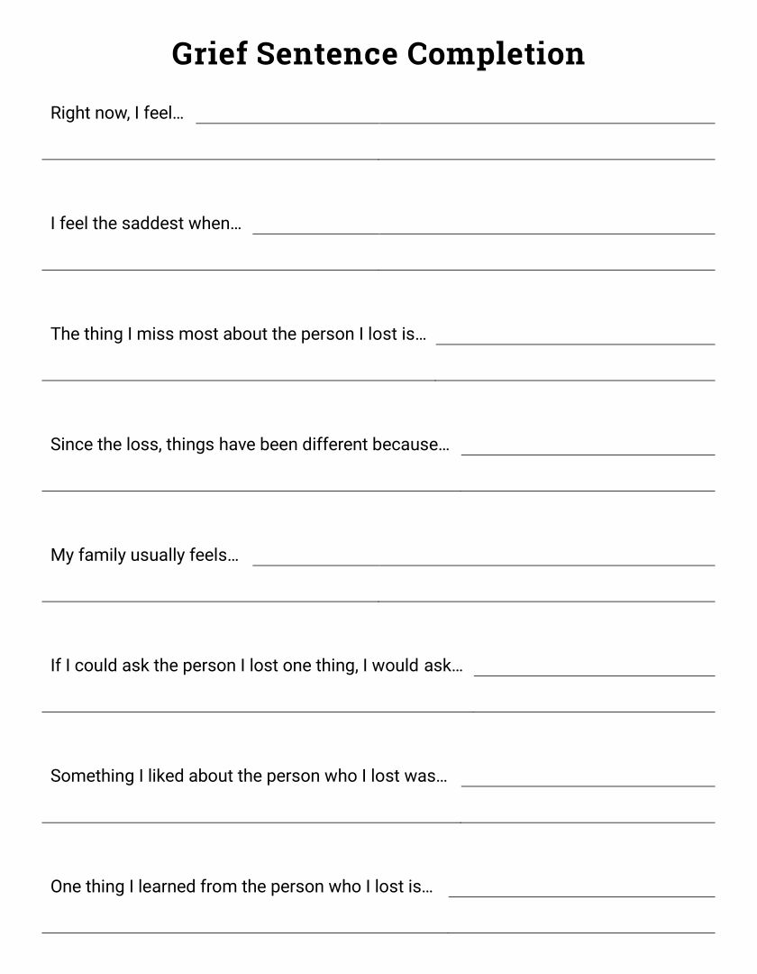 Grief and Loss Worksheets