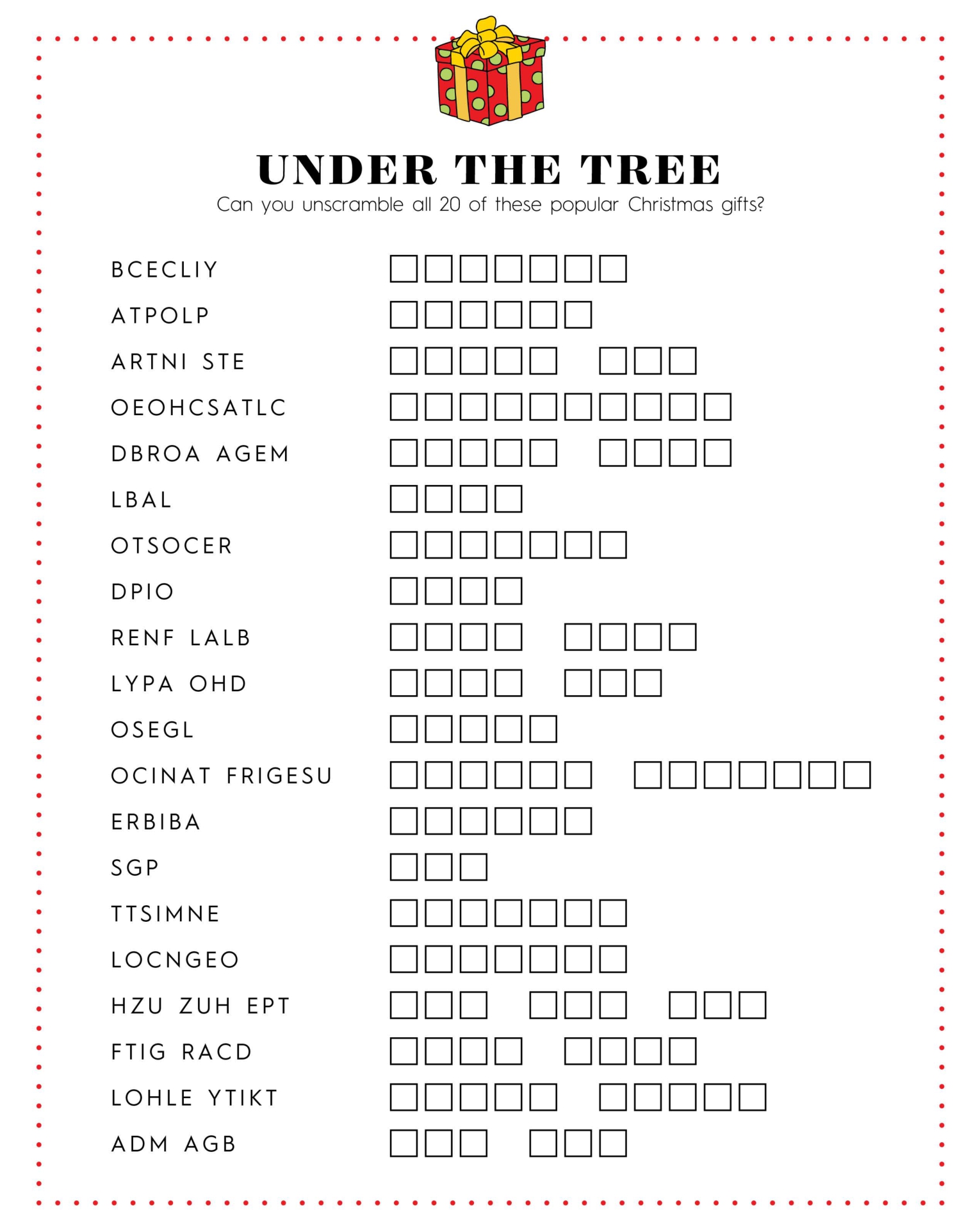 Printable Christmas Games and Trivia