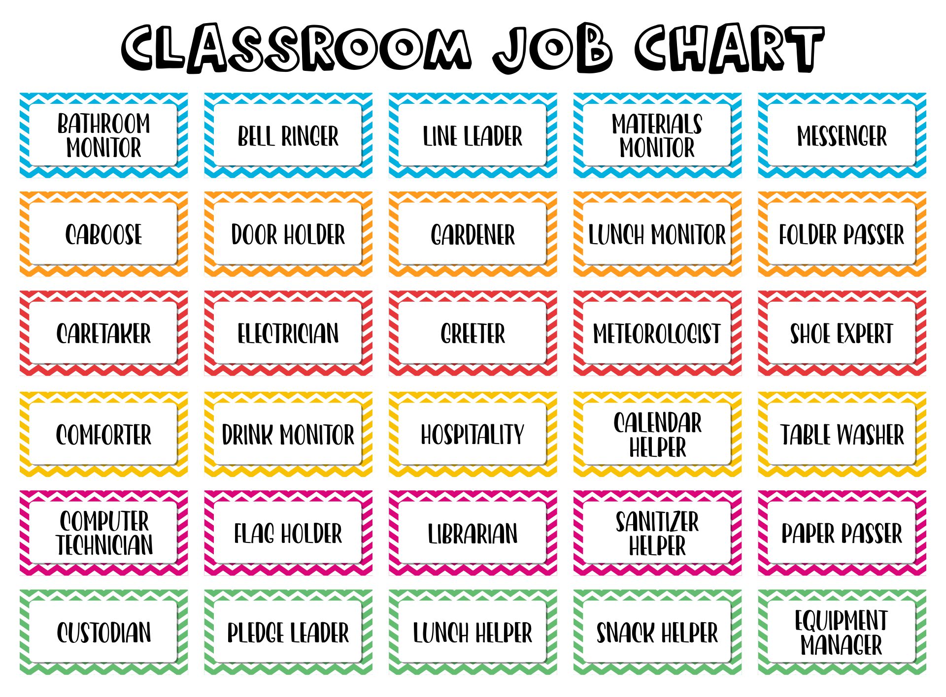 Printable Classroom Job Charts