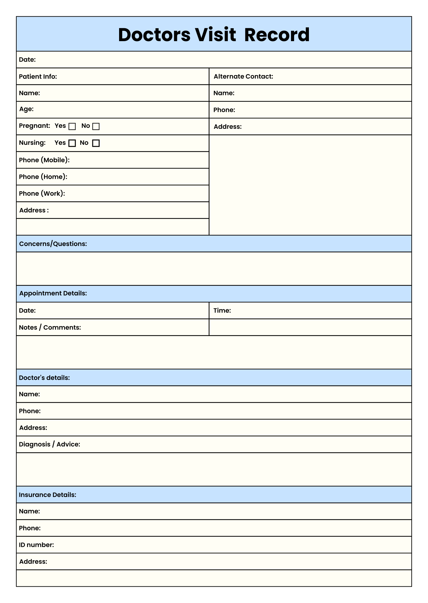 Printable Forms Medical Doctors