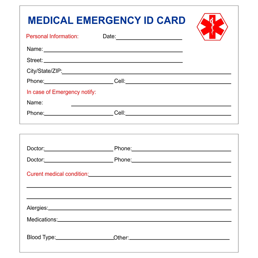 Free Printable Medical Id Cards