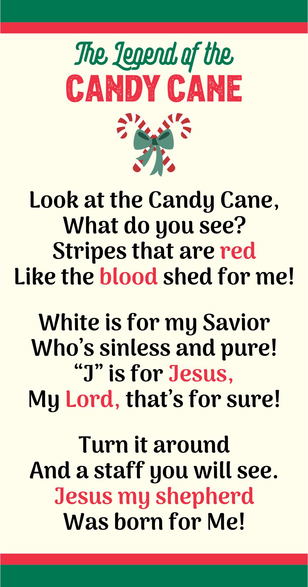 Legend of the Candy Cane Story Printable
