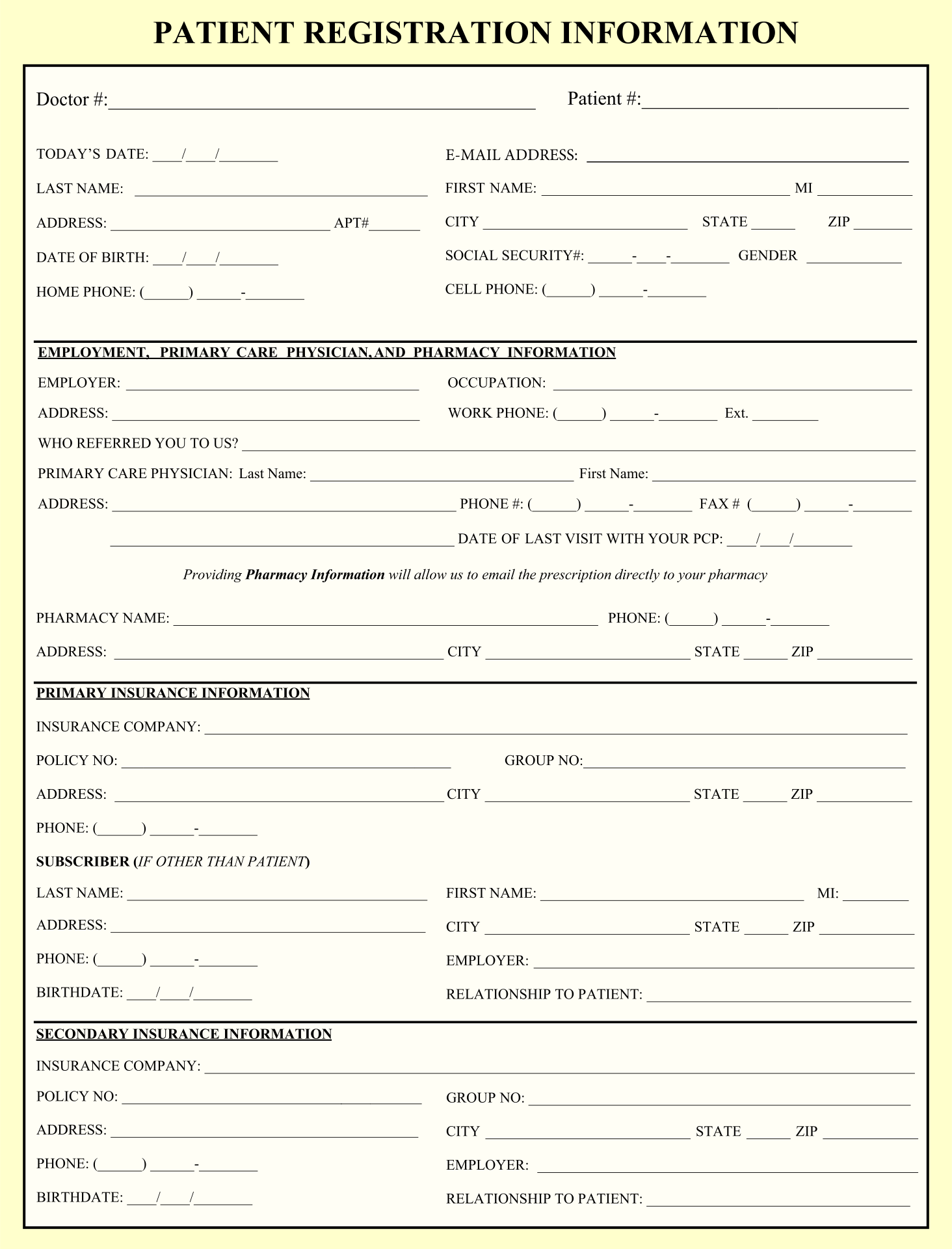 Patient Registration Forms Doctor Offices